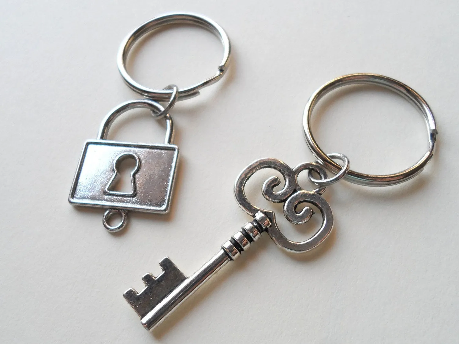 Square Lock and Key Keychain Set - You've Got The Key To My Heart; Couples Keychain Set