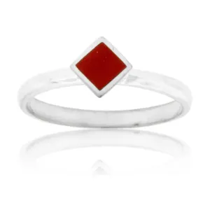 Square On Point Coral Inlay Ring