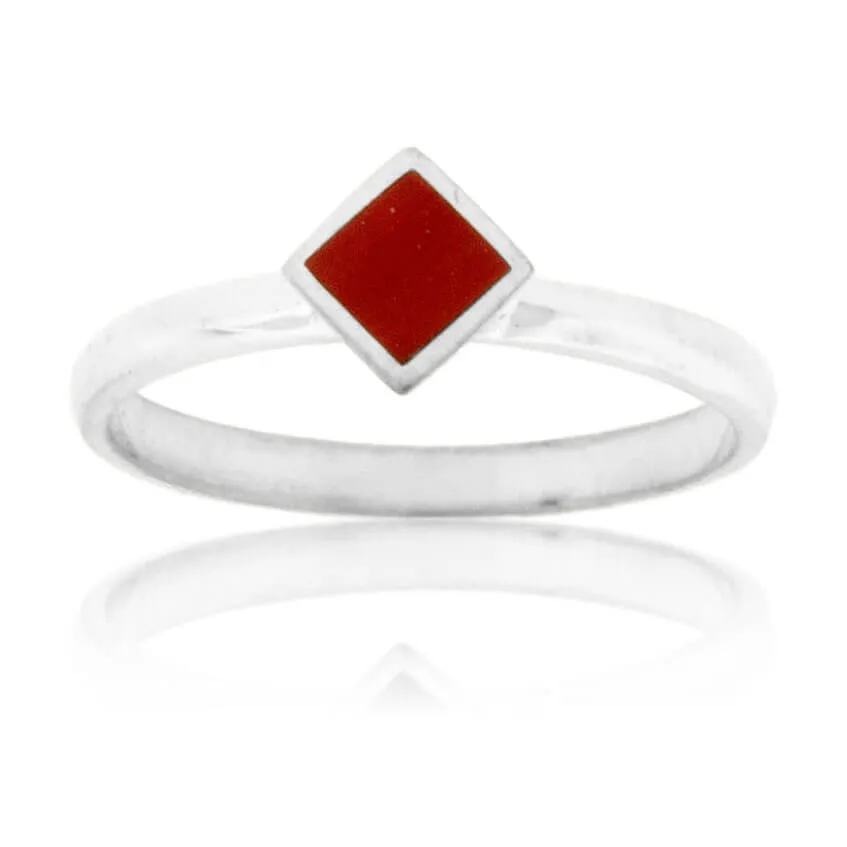Square On Point Coral Inlay Ring
