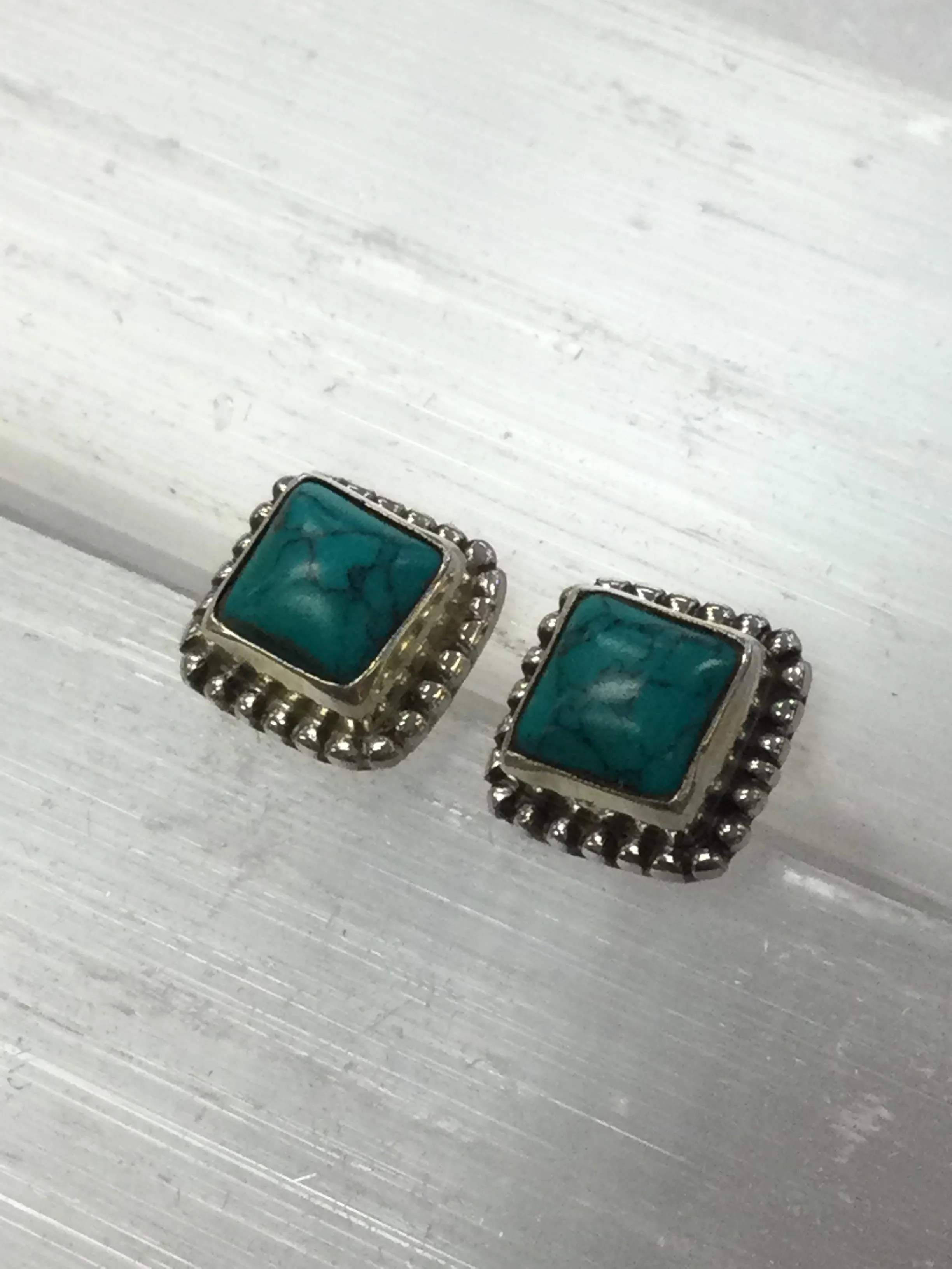 Square Shaped Sterling Silver Crystal Stud Earrings