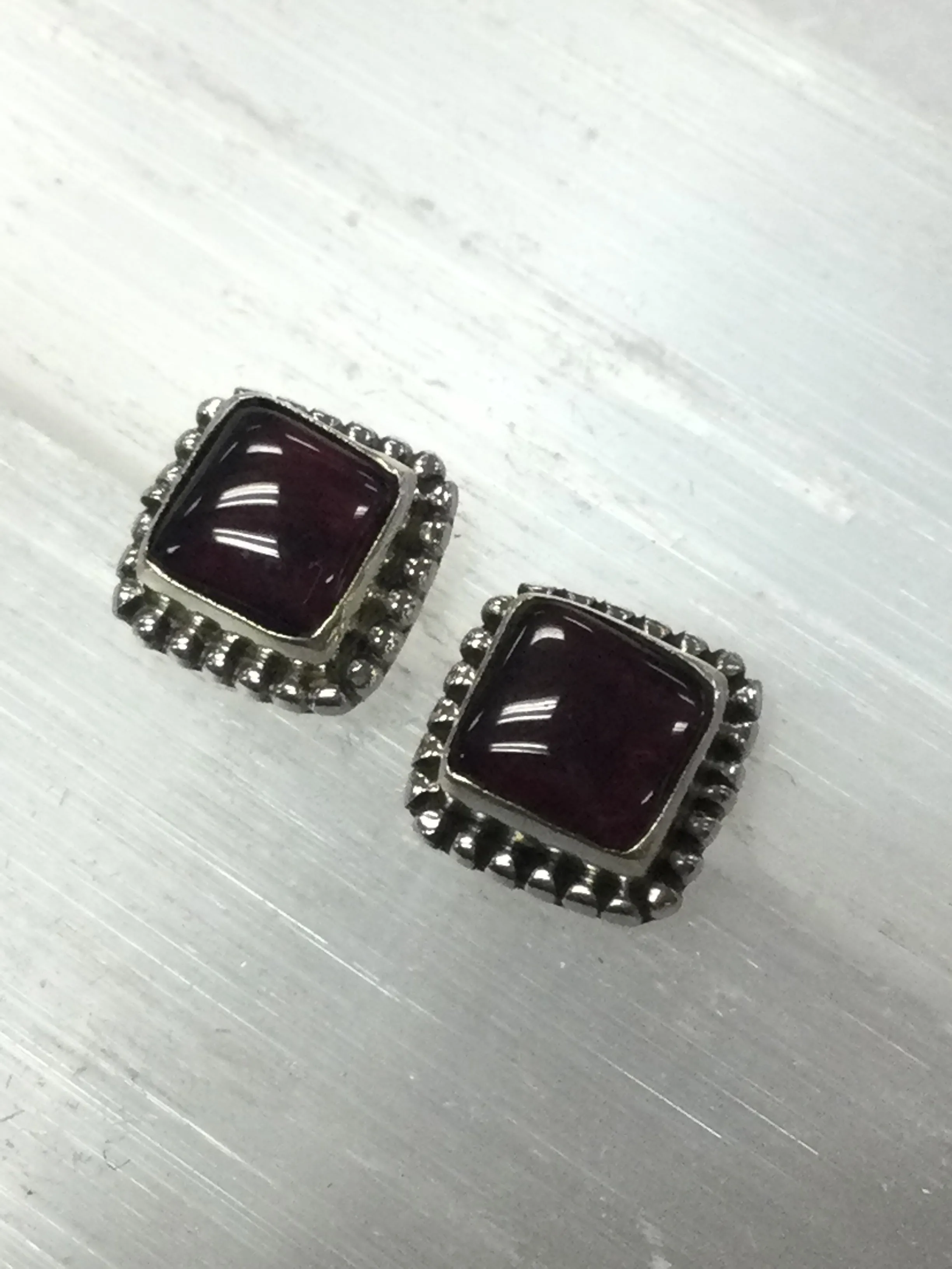 Square Shaped Sterling Silver Crystal Stud Earrings