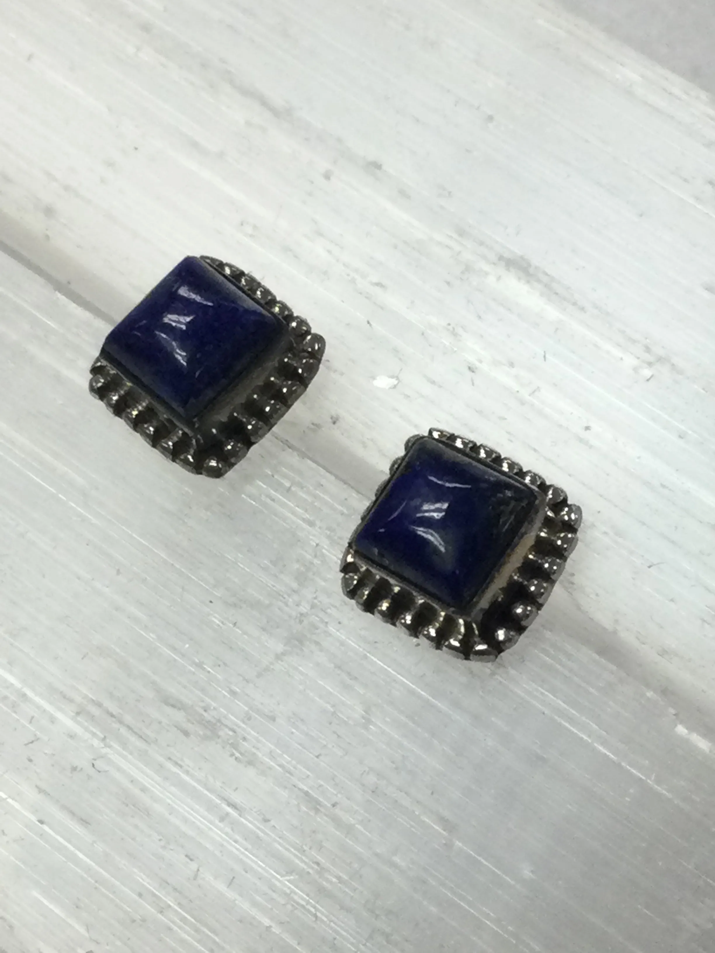 Square Shaped Sterling Silver Crystal Stud Earrings