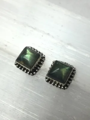 Square Shaped Sterling Silver Crystal Stud Earrings