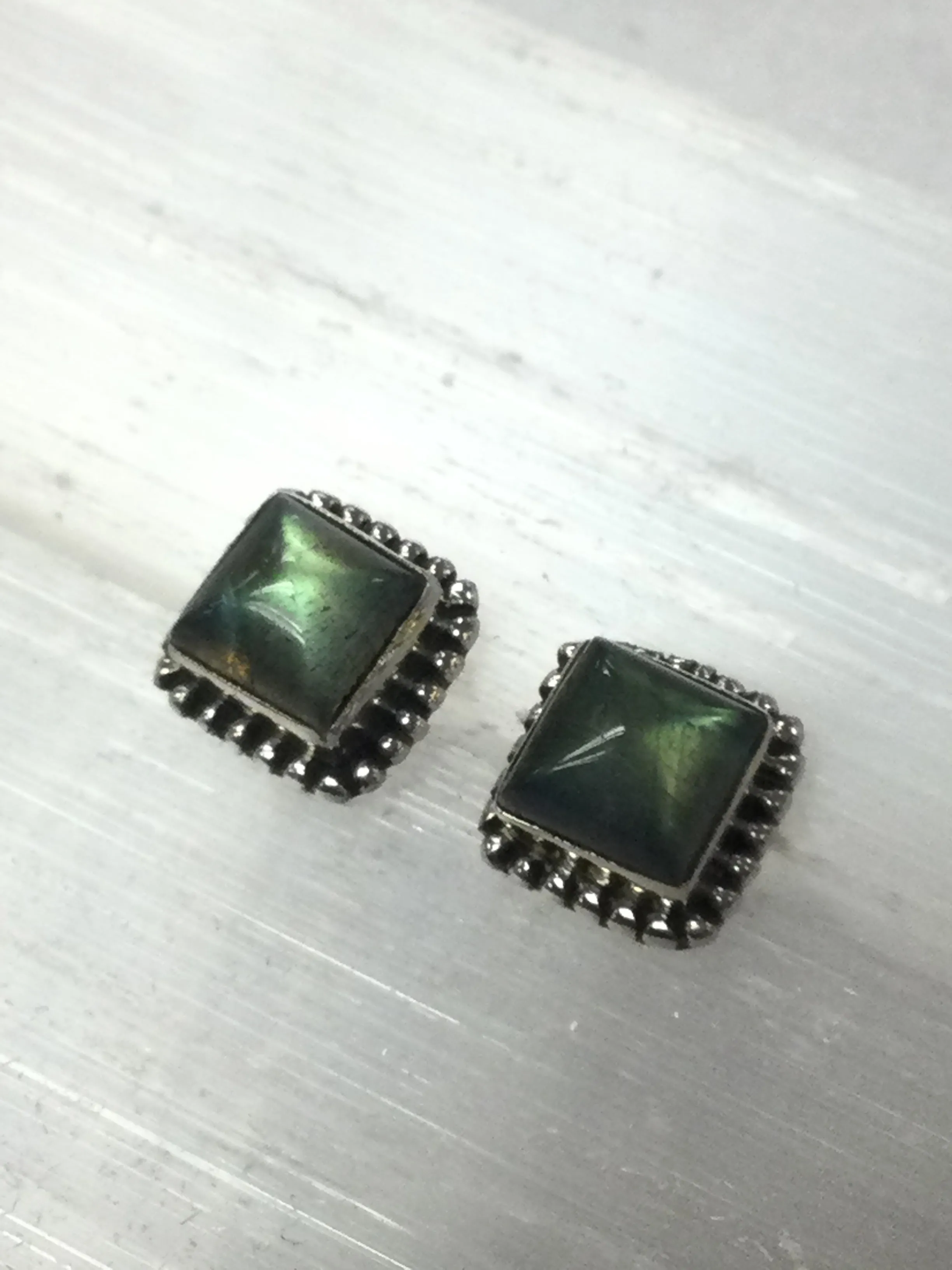 Square Shaped Sterling Silver Crystal Stud Earrings