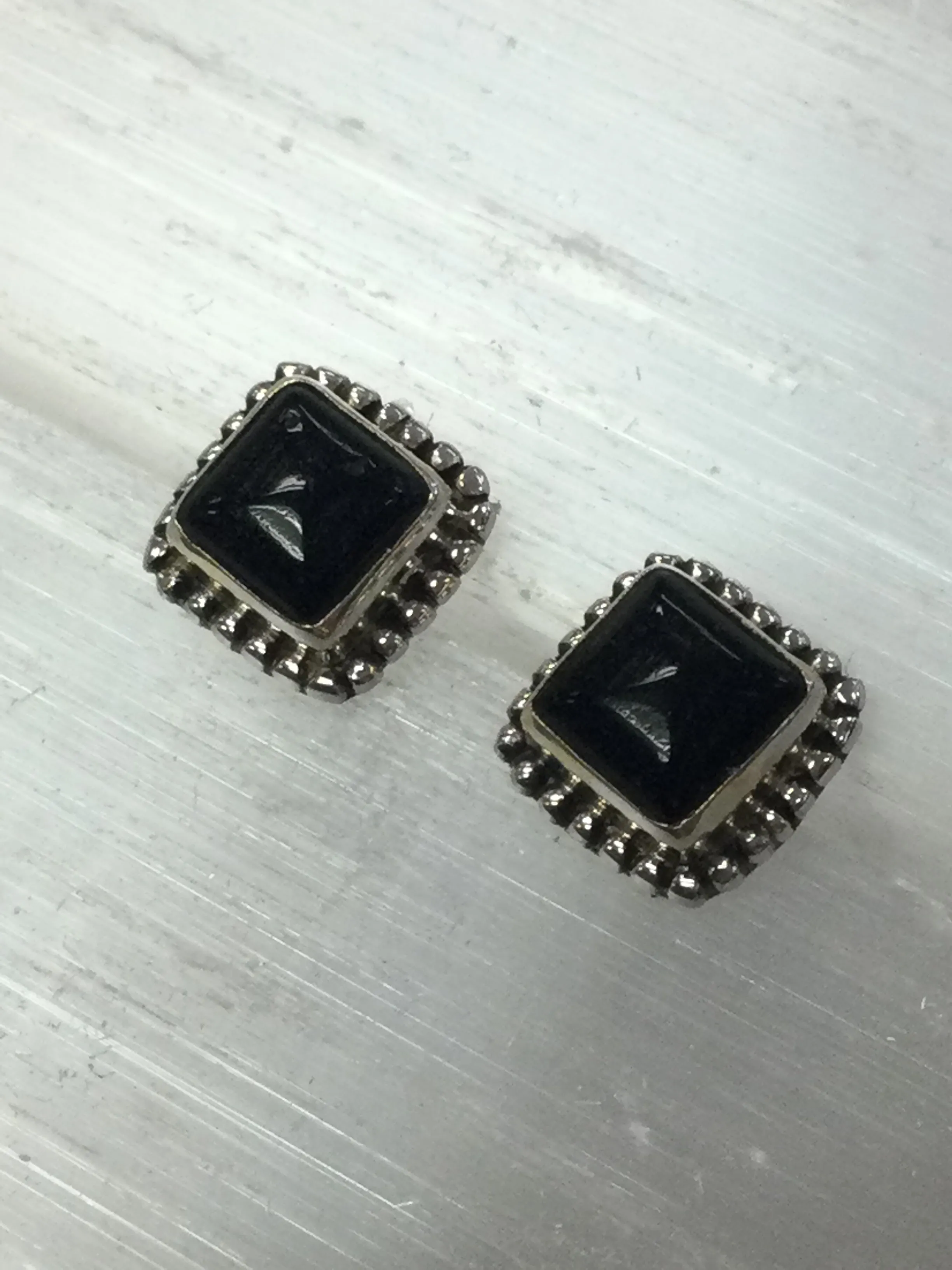 Square Shaped Sterling Silver Crystal Stud Earrings