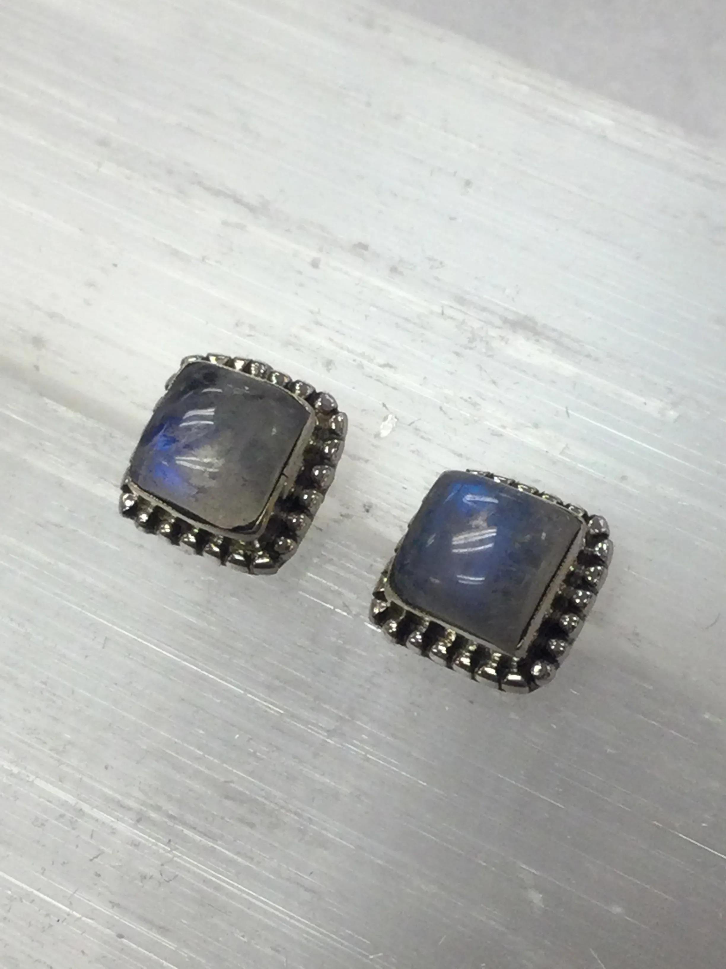 Square Shaped Sterling Silver Crystal Stud Earrings