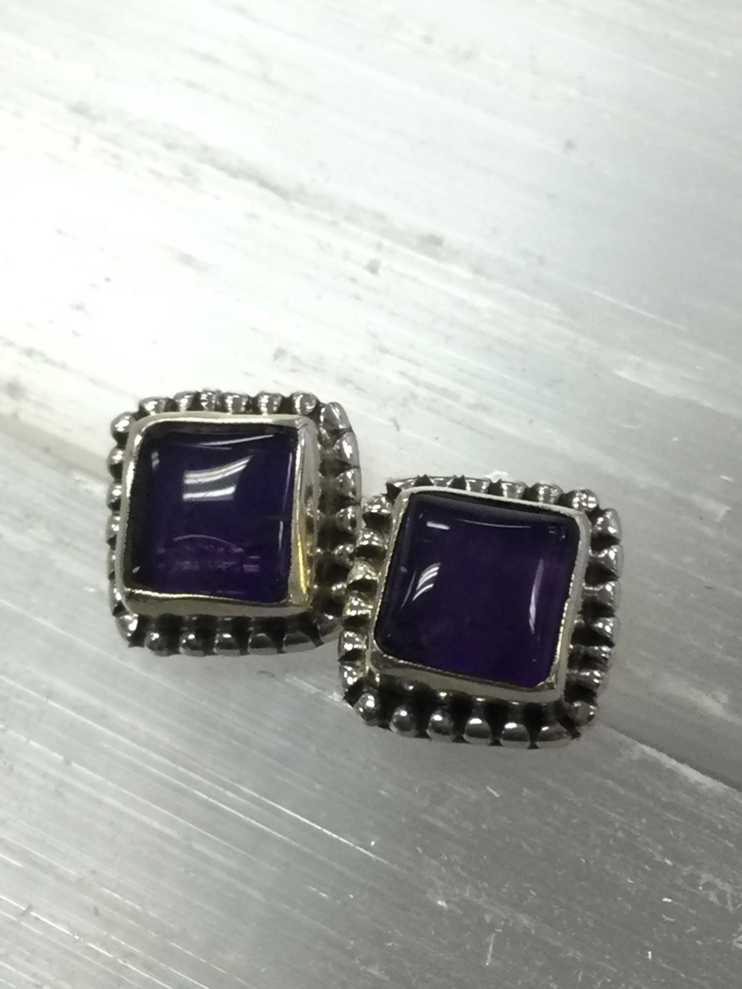 Square Shaped Sterling Silver Crystal Stud Earrings
