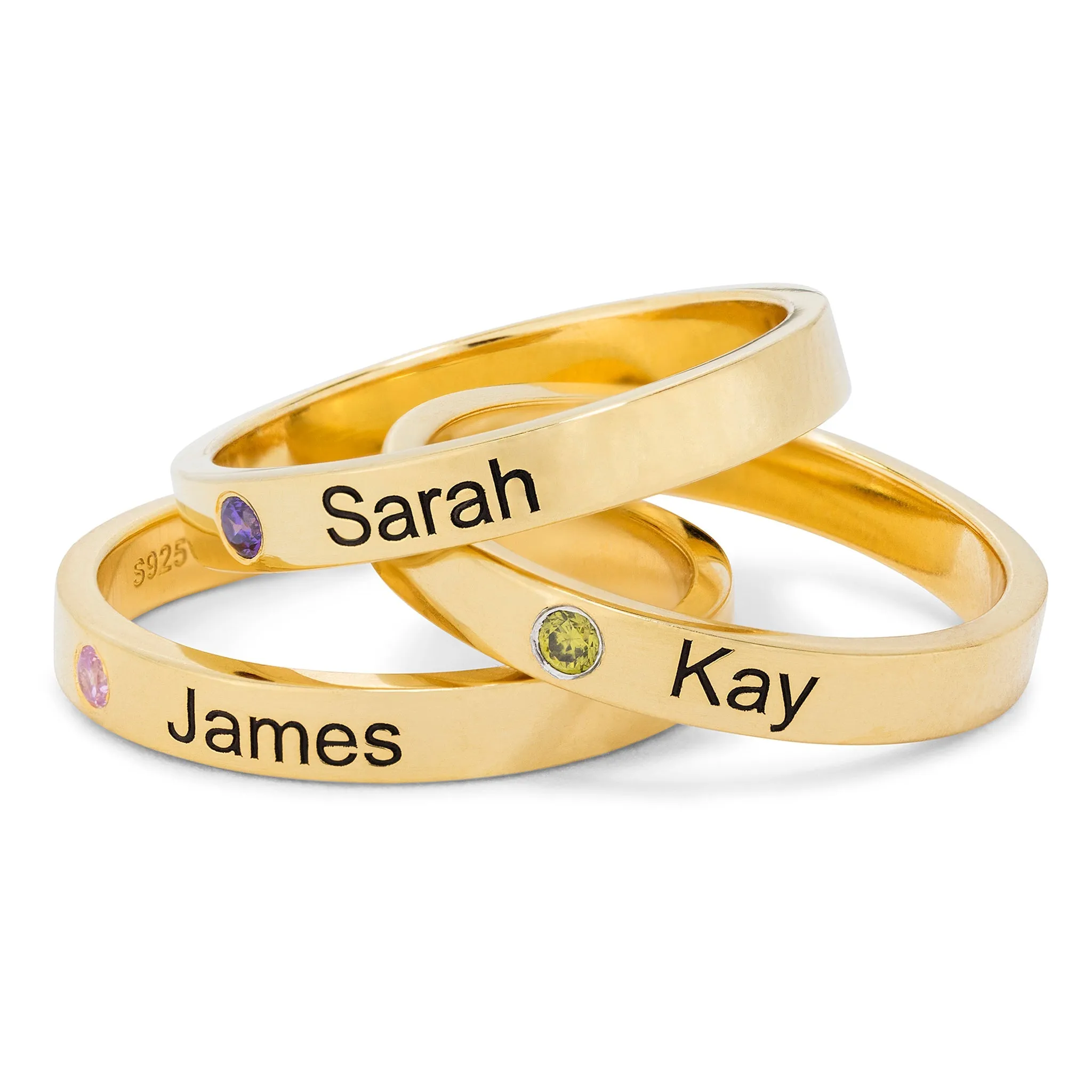 Stackable Birthstone Name Rings (3 Pack)