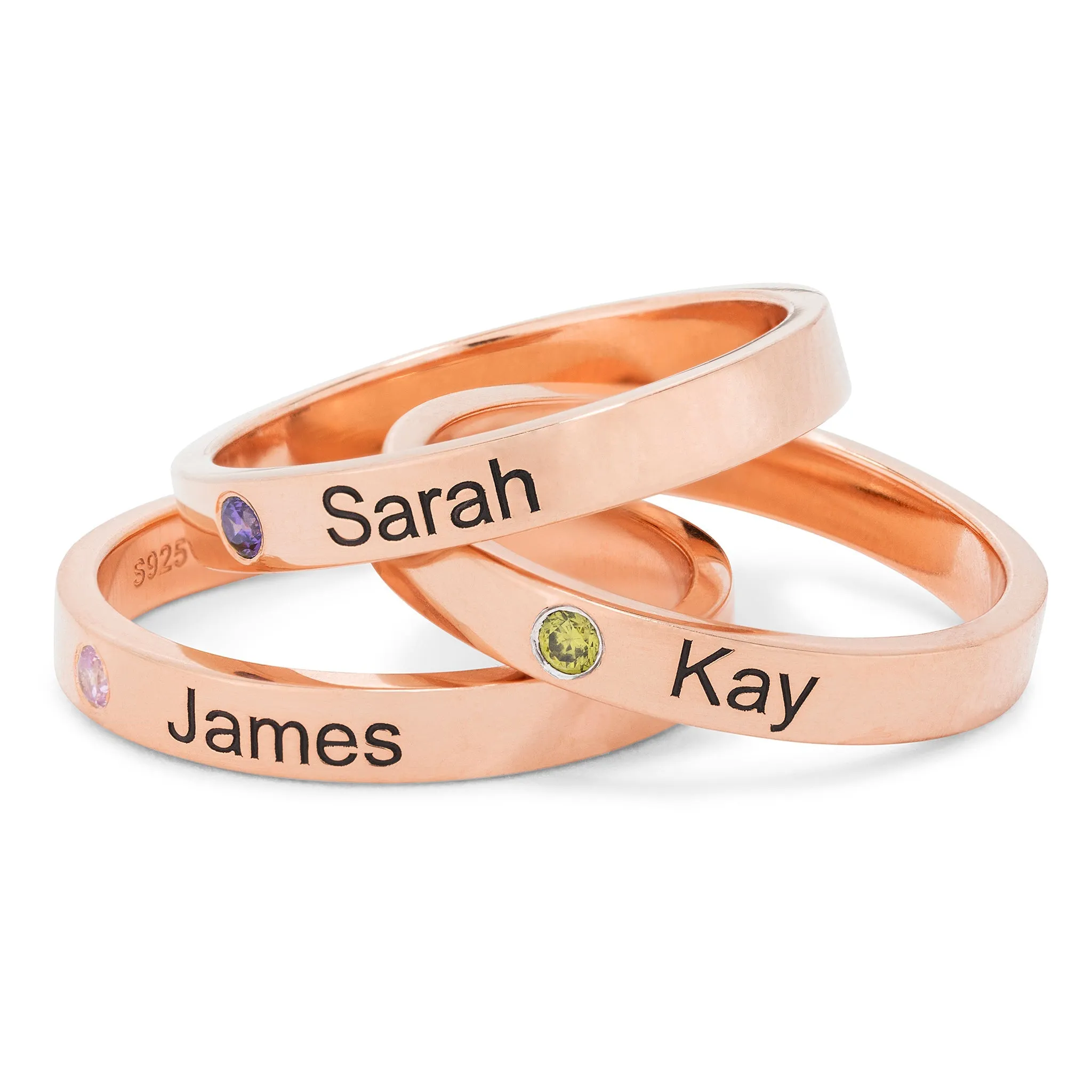 Stackable Birthstone Name Rings (3 Pack)