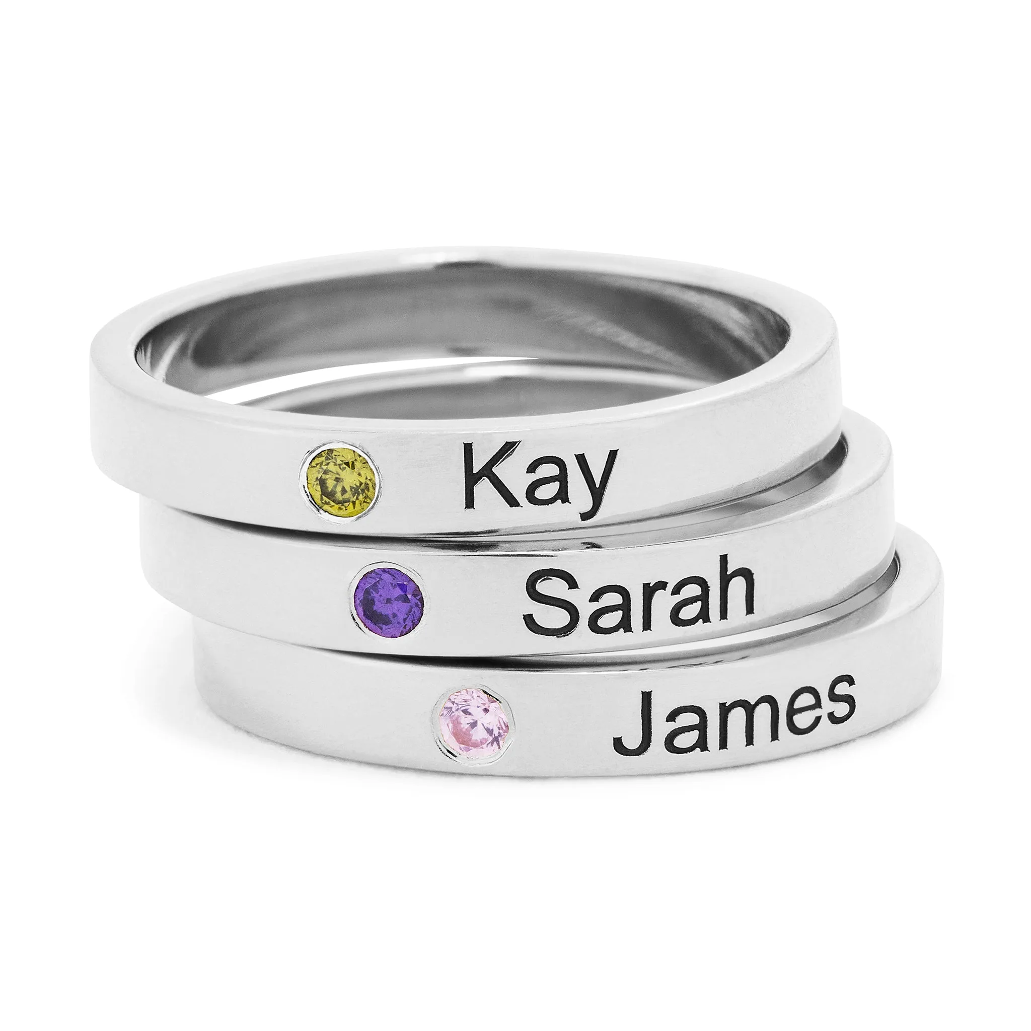 Stackable Birthstone Name Rings (3 Pack)