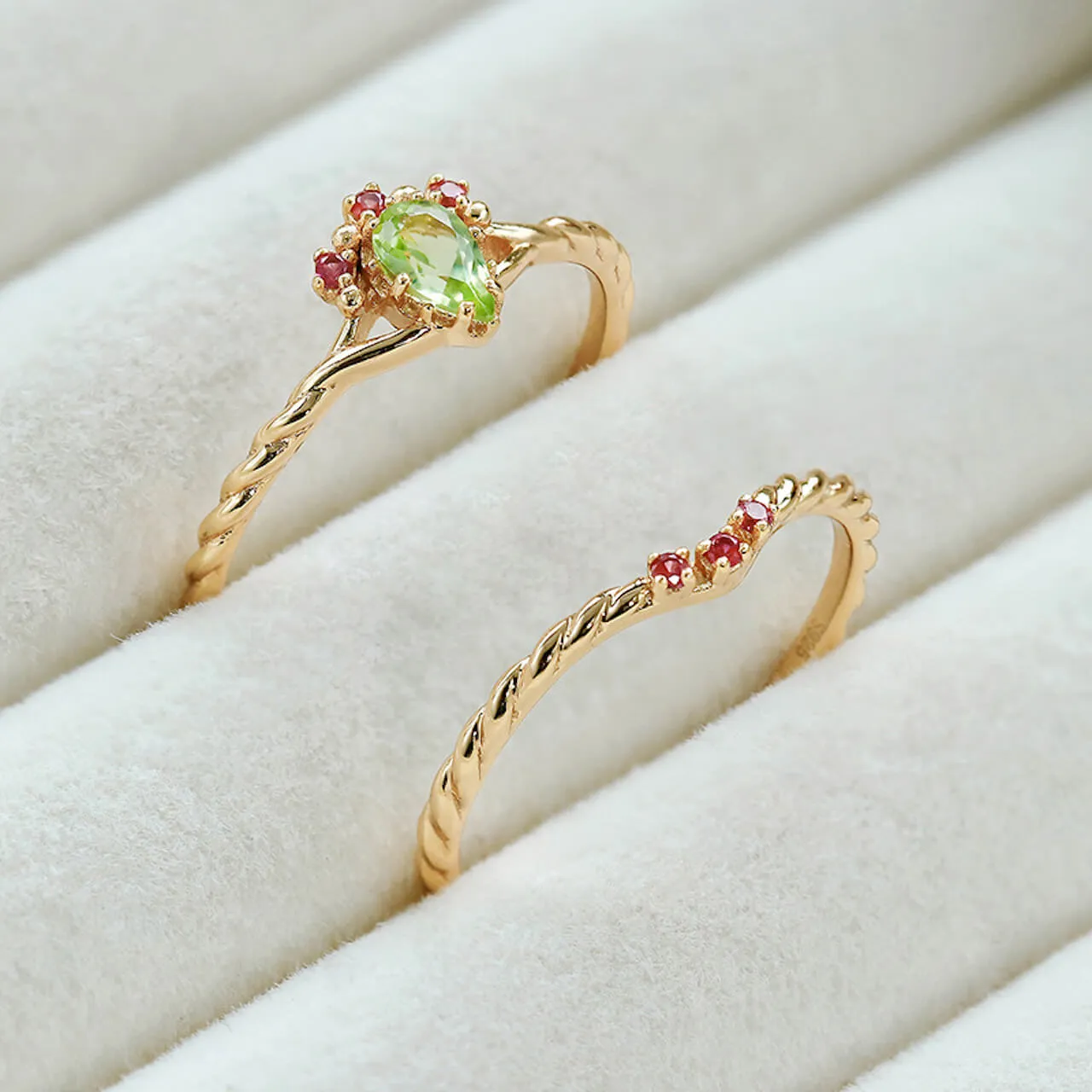 Stacking Peridot Rings