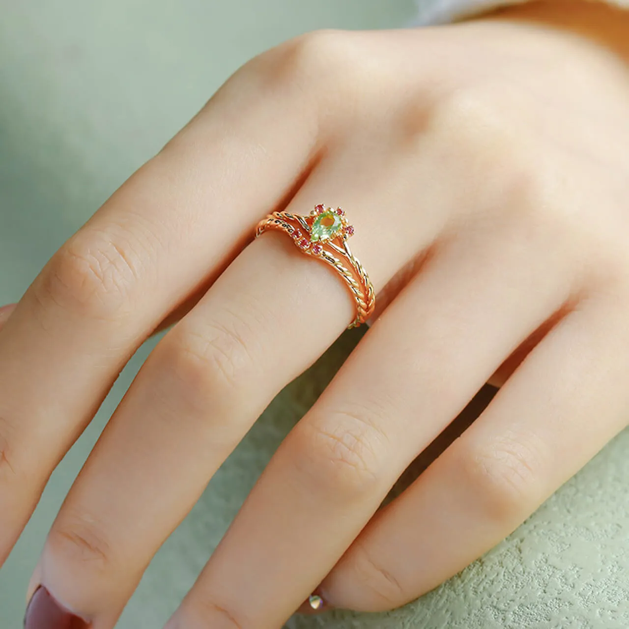 Stacking Peridot Rings