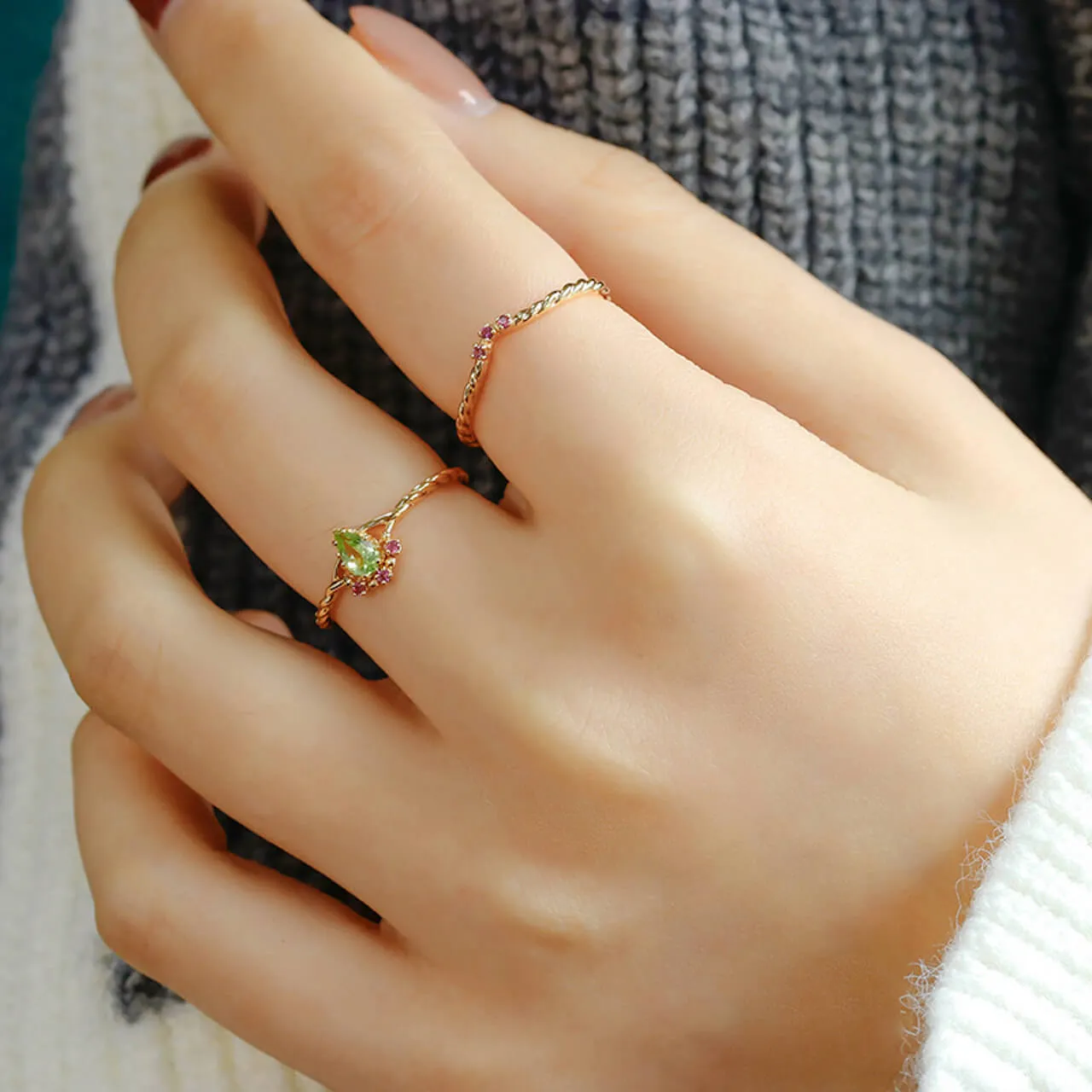 Stacking Peridot Rings