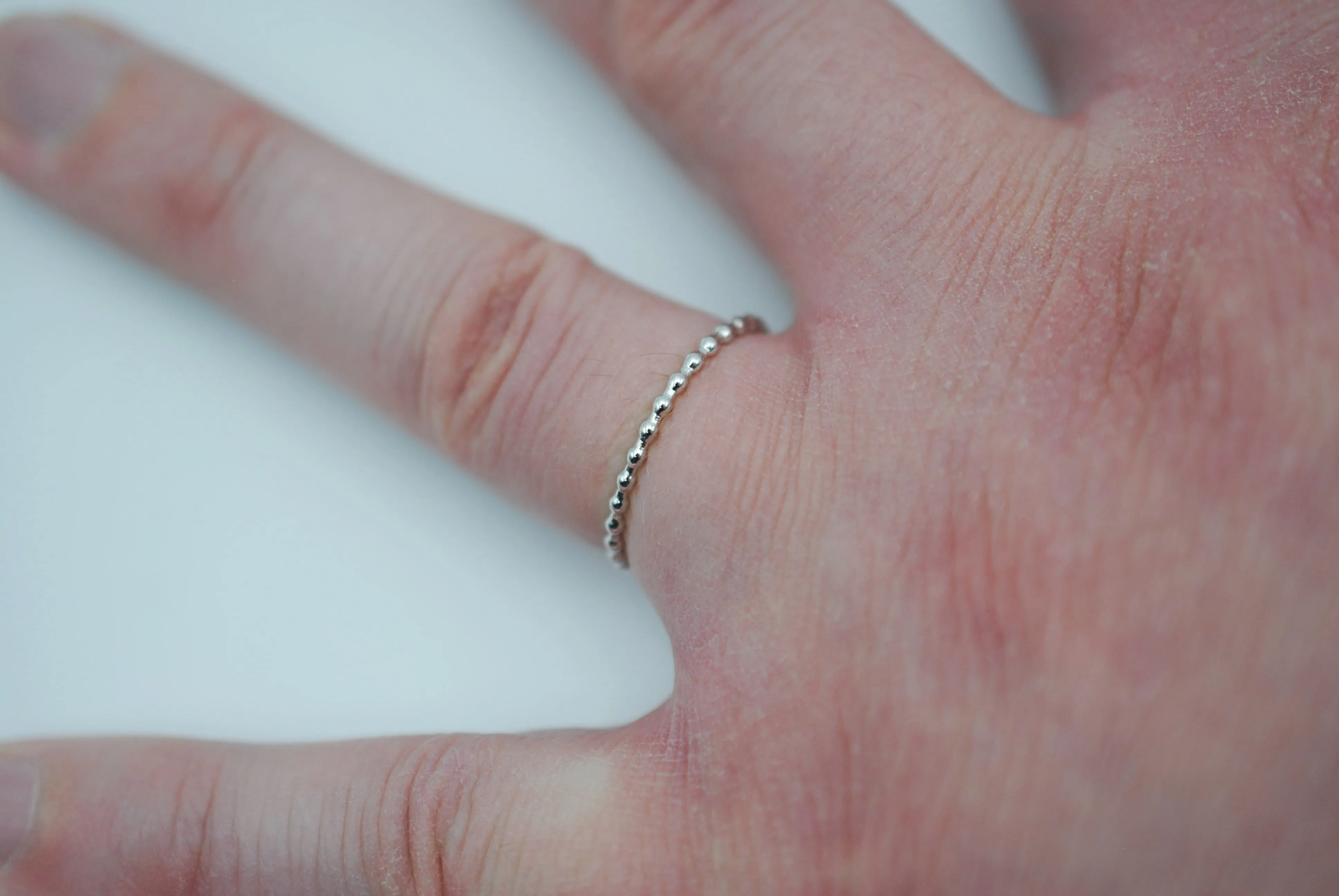 Stacking Ring: Bubble Texture, Rhodium Finish, Thin Width
