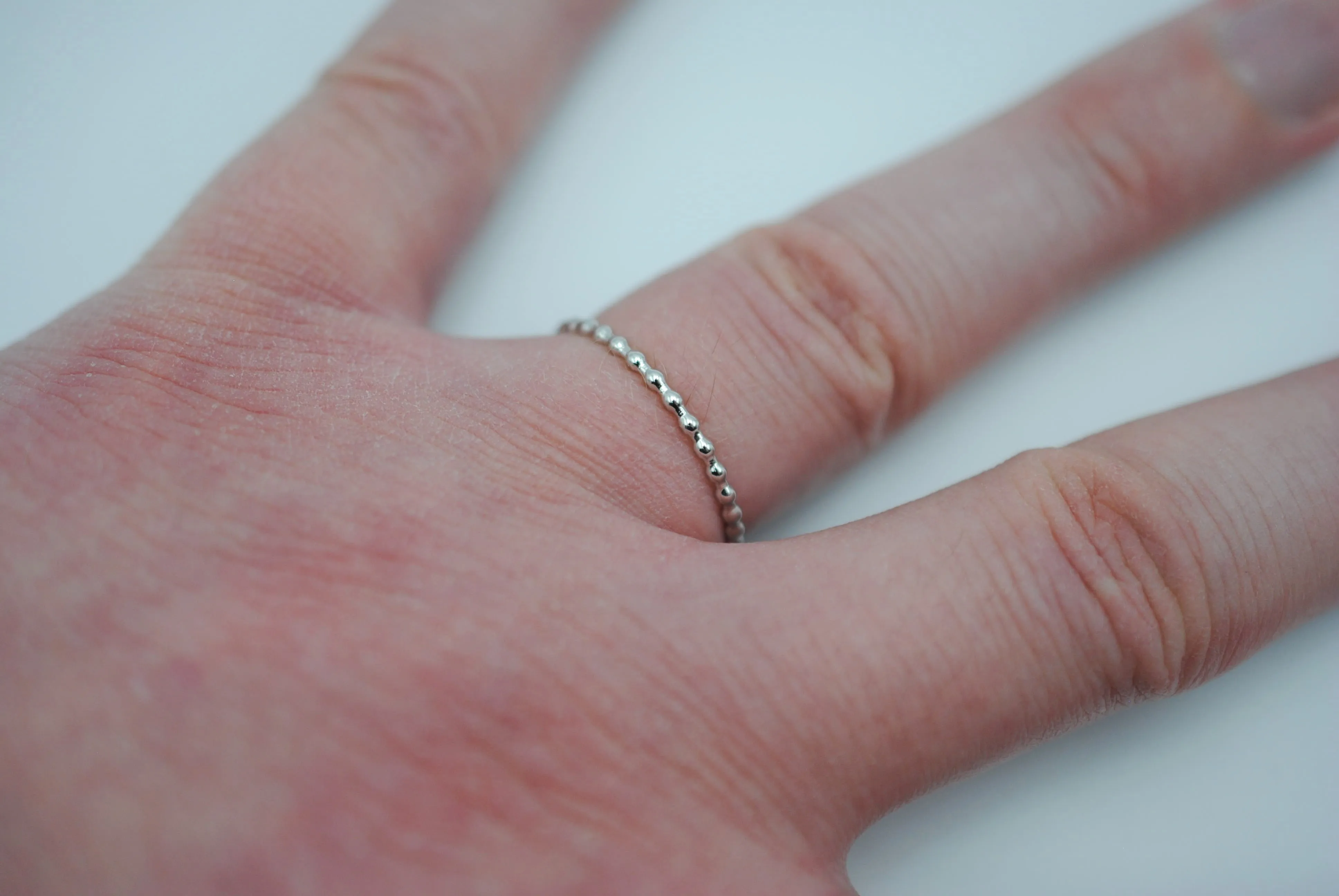 Stacking Ring: Bubble Texture, Rhodium Finish, Thin Width