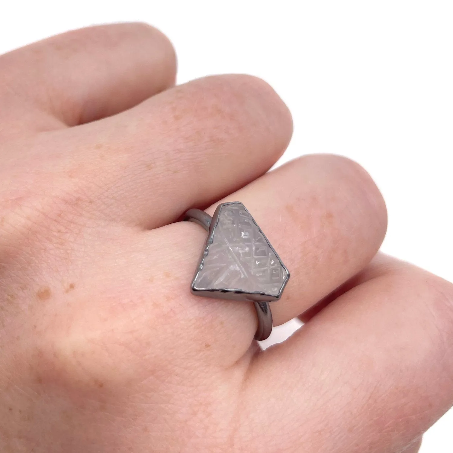 Stacking Ring, Carved Rose Quartz Ring