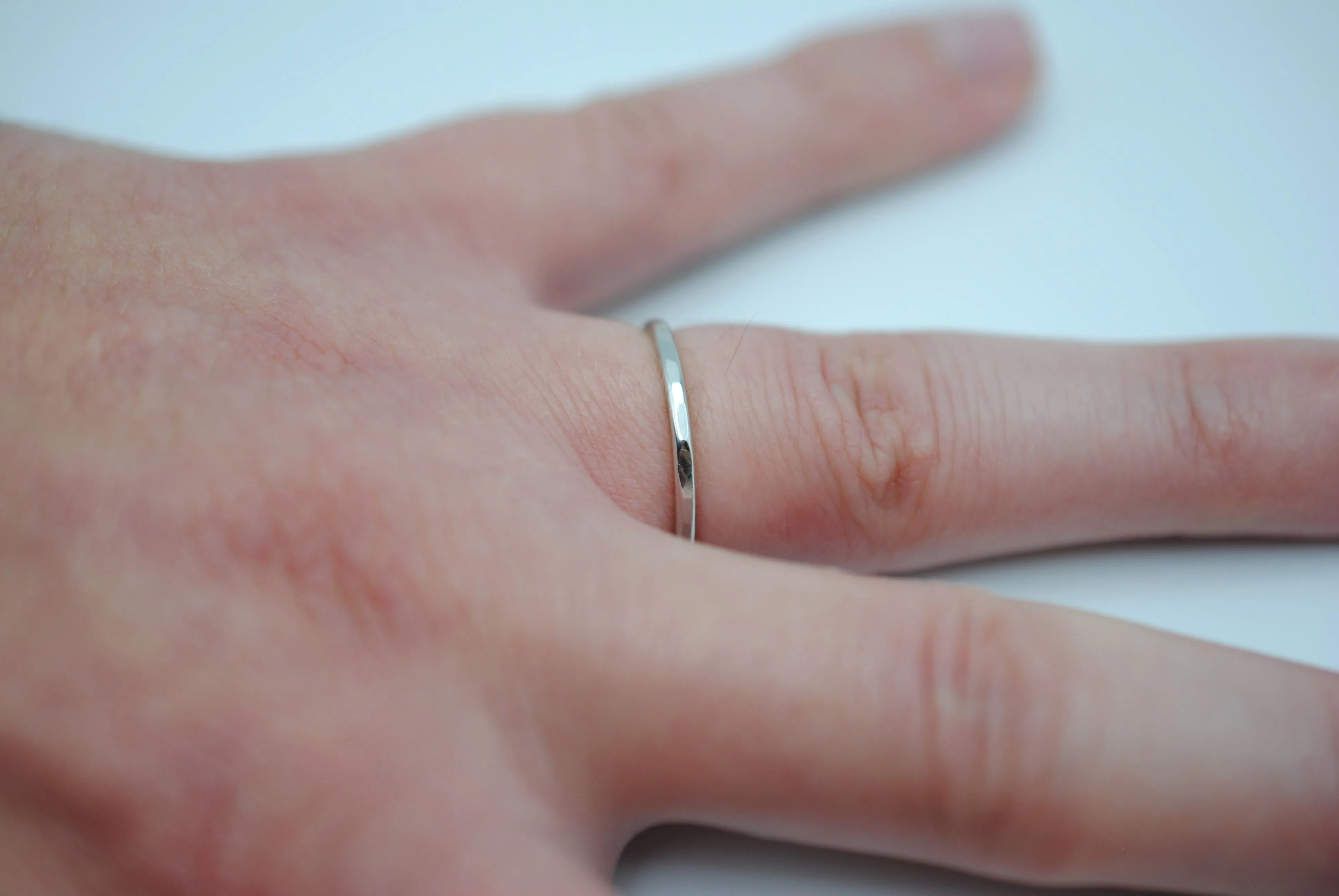 Stacking Ring: Hammered Texture, White Gold, Medium Width
