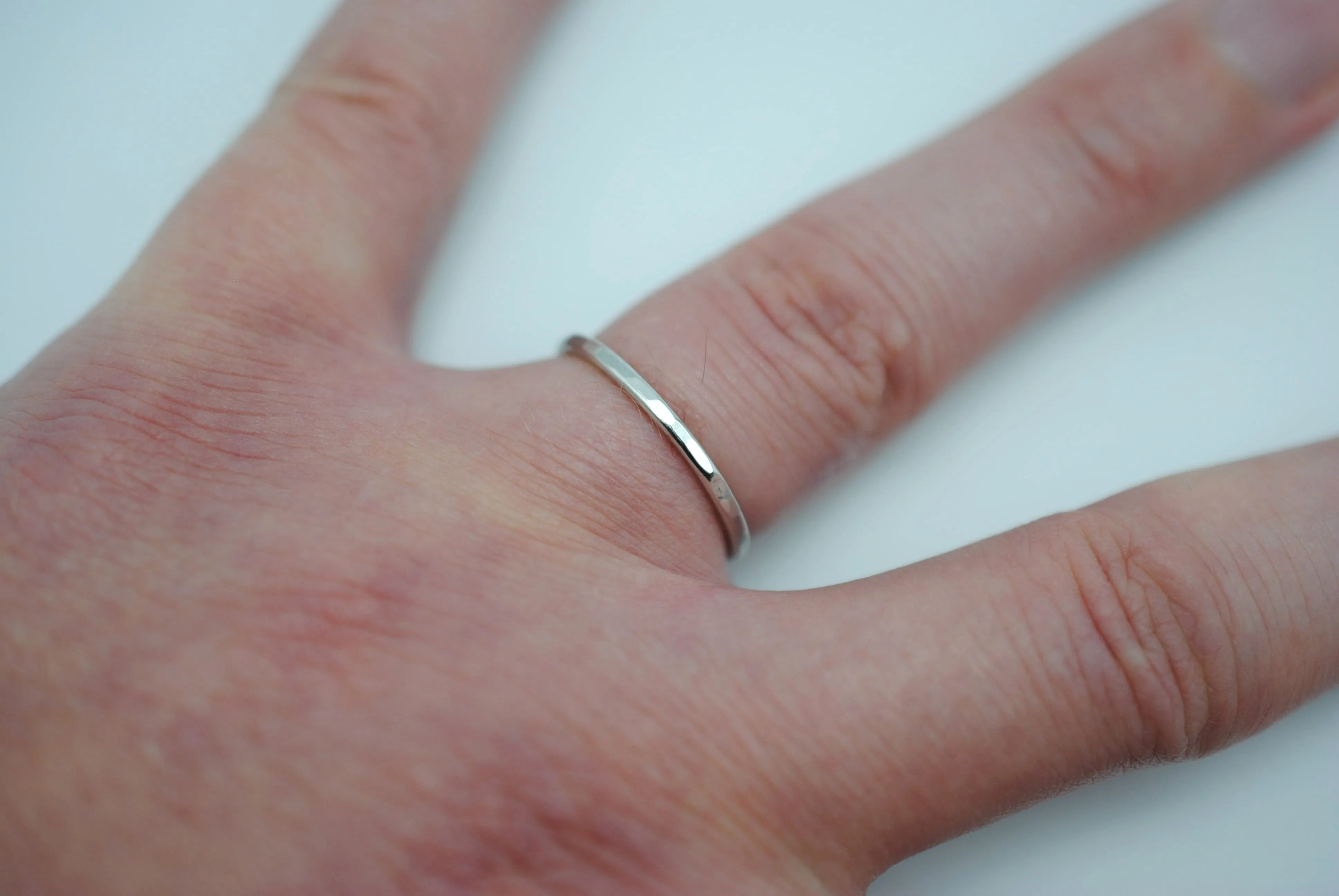 Stacking Ring: Hammered Texture, White Gold, Medium Width