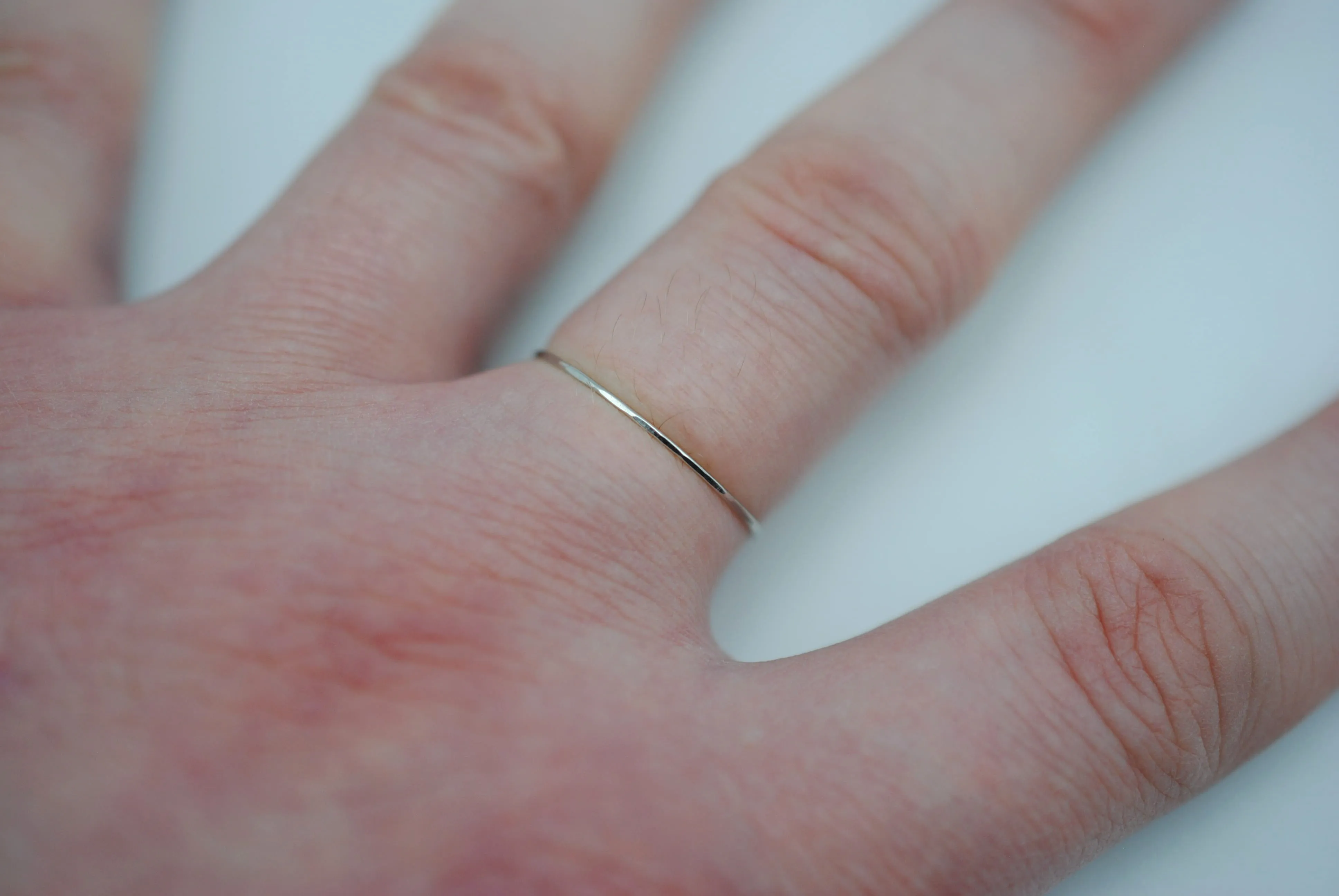 Stacking Ring: Hammered, Ultra Thin, Rhodium Finished