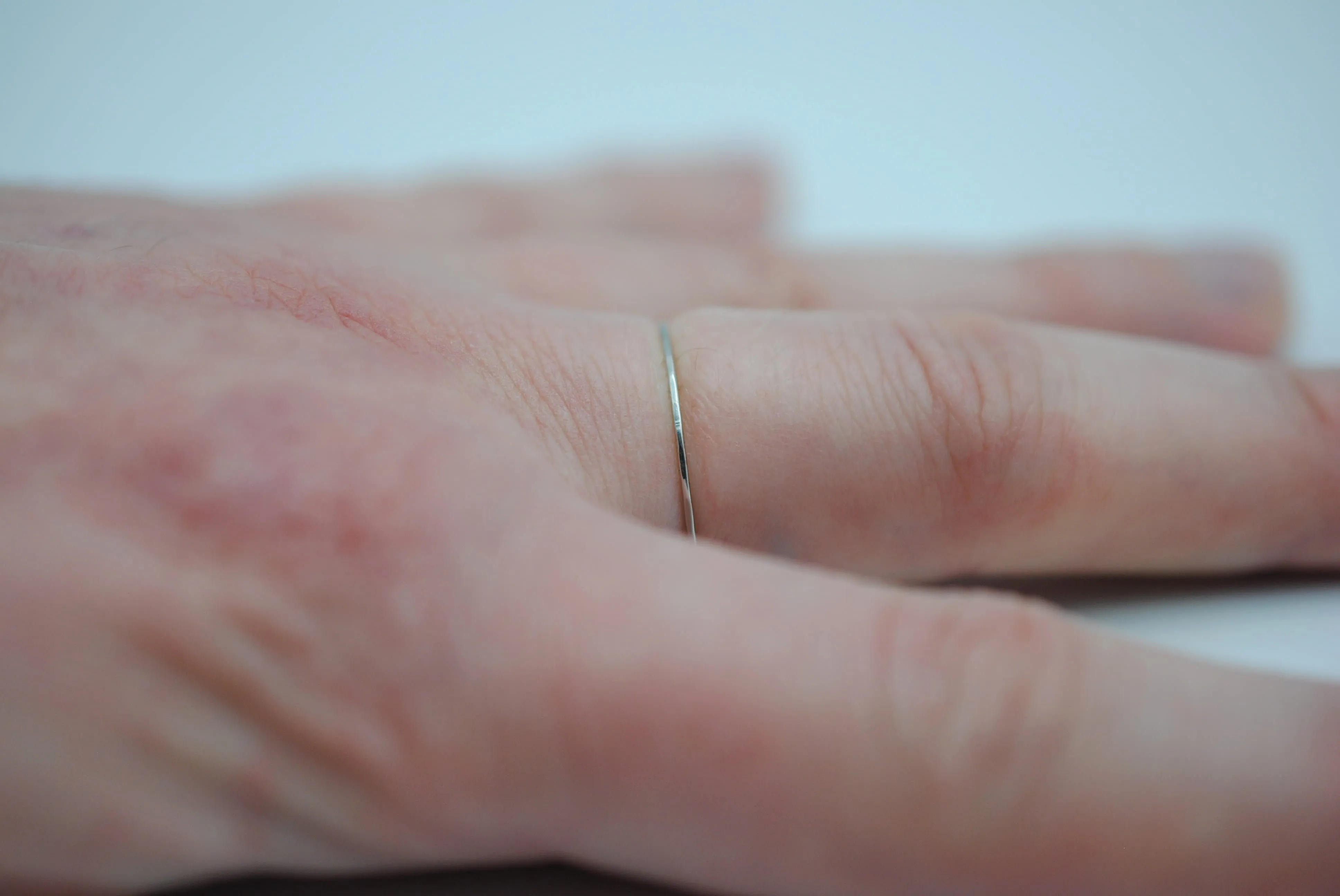 Stacking Ring: Hammered, Ultra Thin, Rhodium Finished