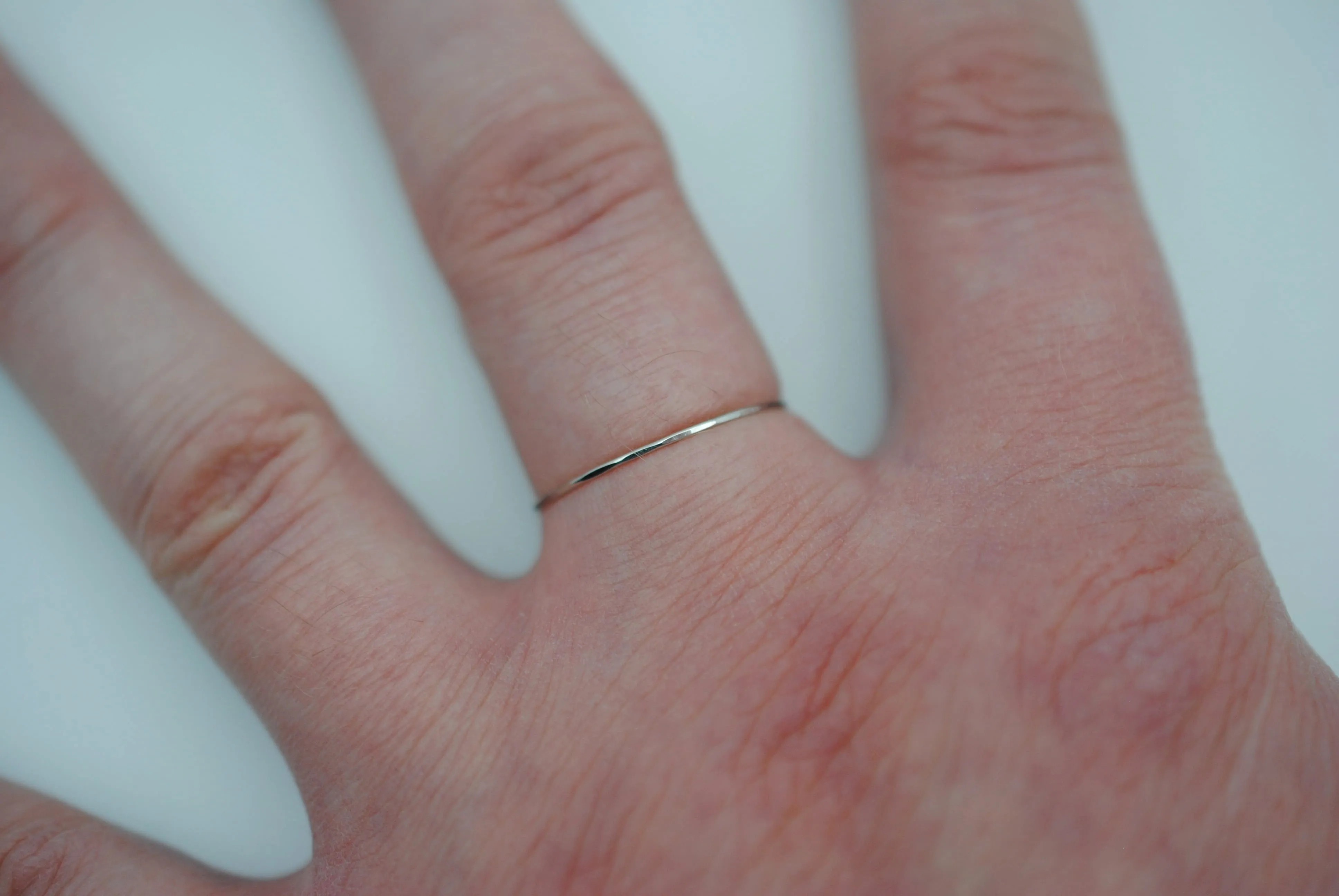 Stacking Ring: Hammered, Ultra Thin, Rhodium Finished