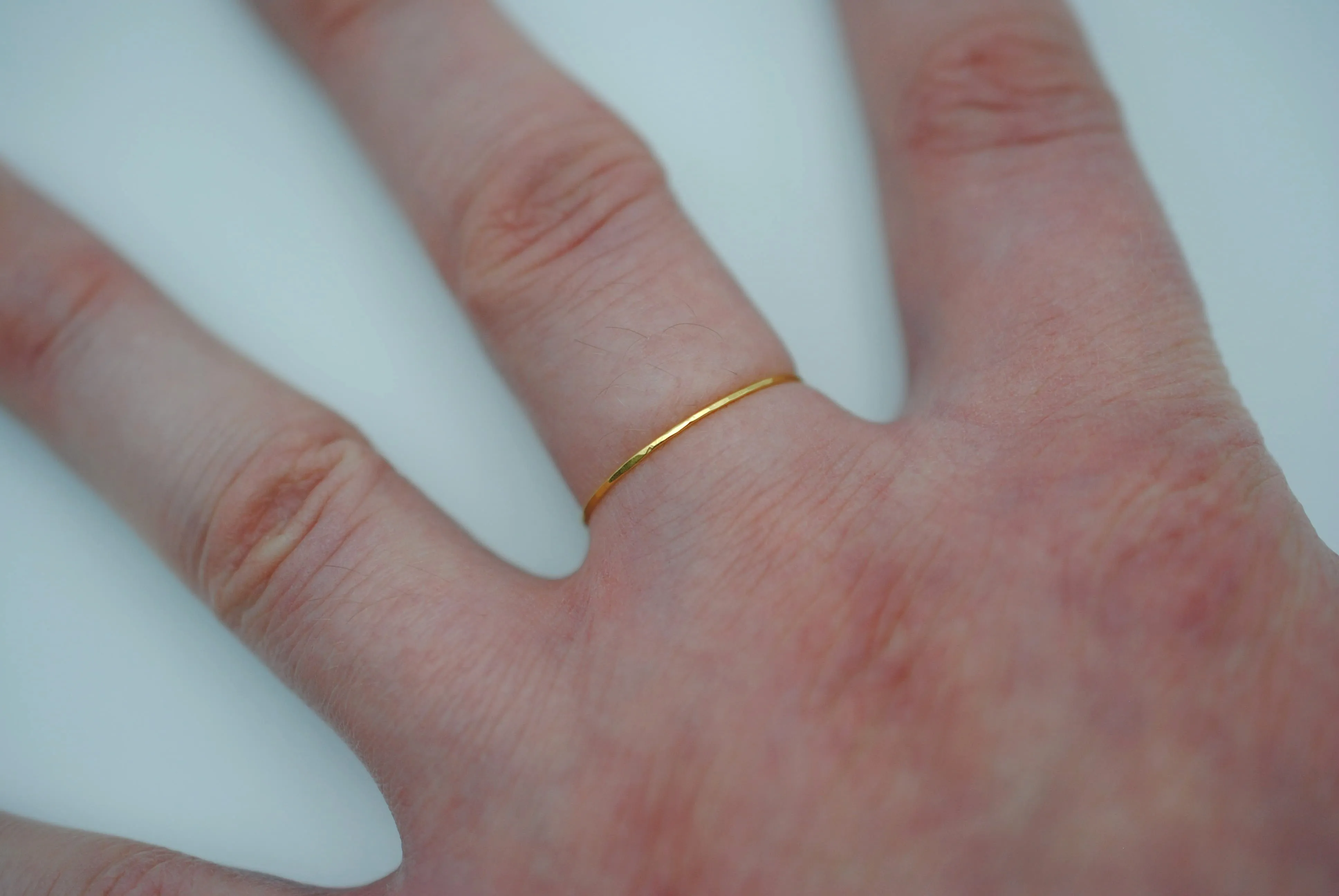 Stacking Ring: Hammered, Ultra Thin, Yellow Gold Finish