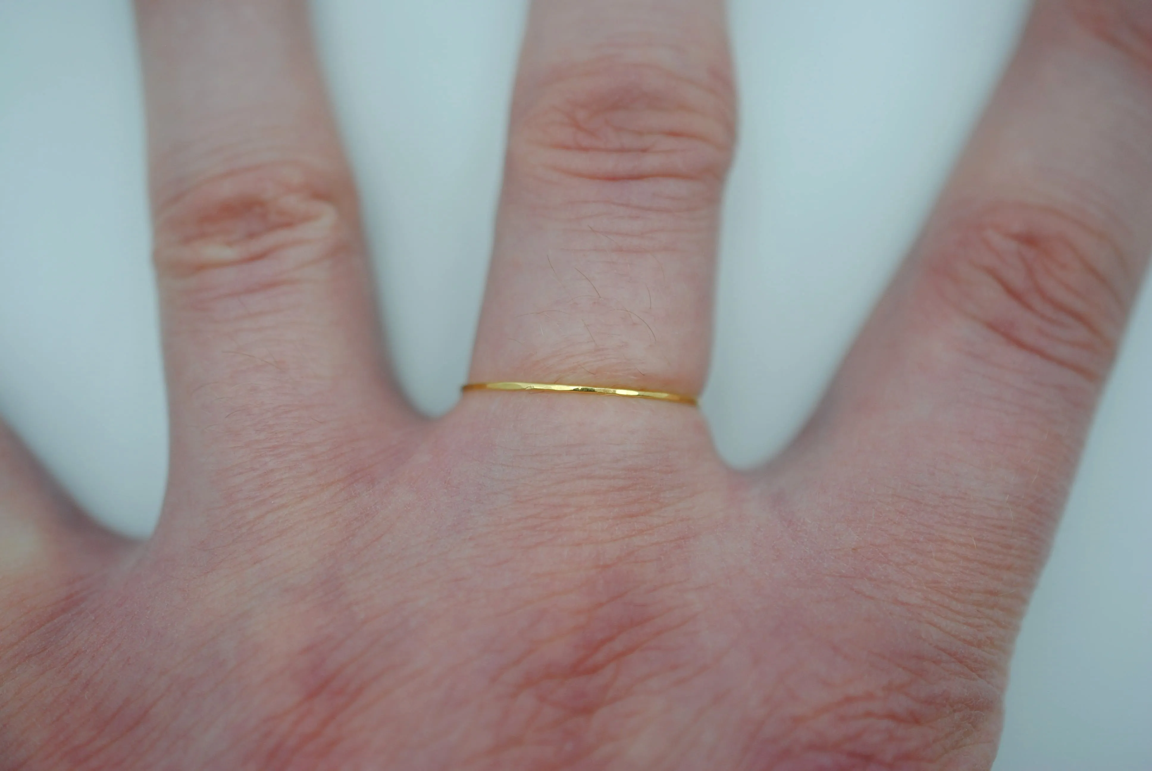 Stacking Ring: Hammered, Ultra Thin, Yellow Gold Finish
