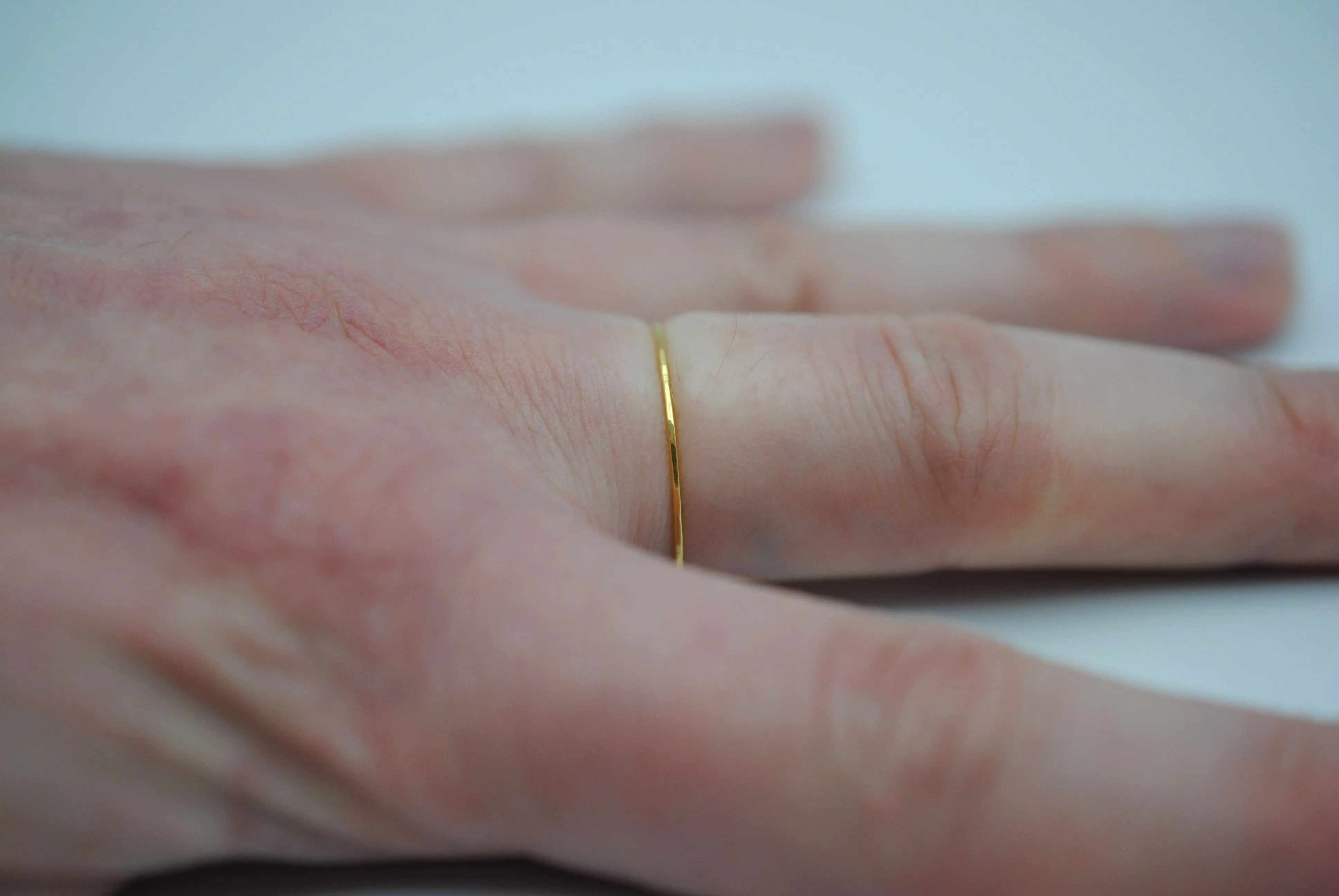Stacking Ring: Hammered, Ultra Thin, Yellow Gold Finish