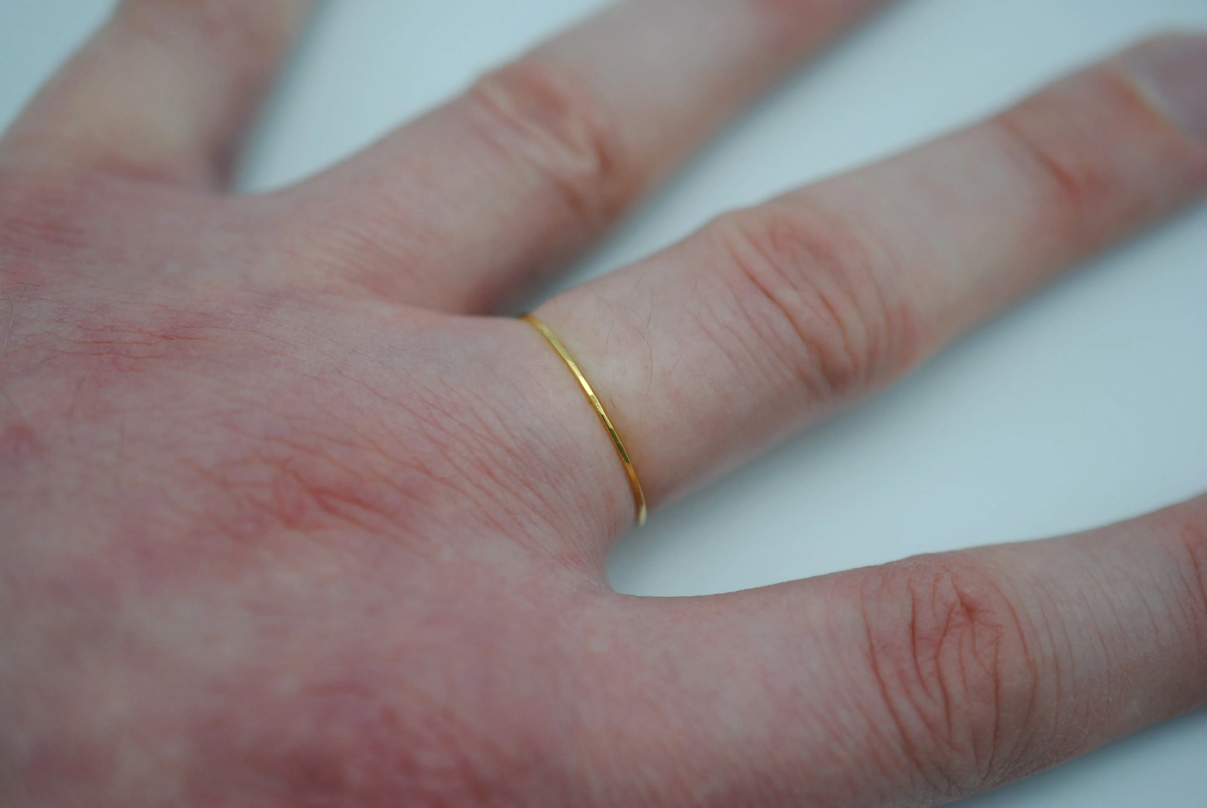 Stacking Ring: Hammered, Ultra Thin, Yellow Gold Finish