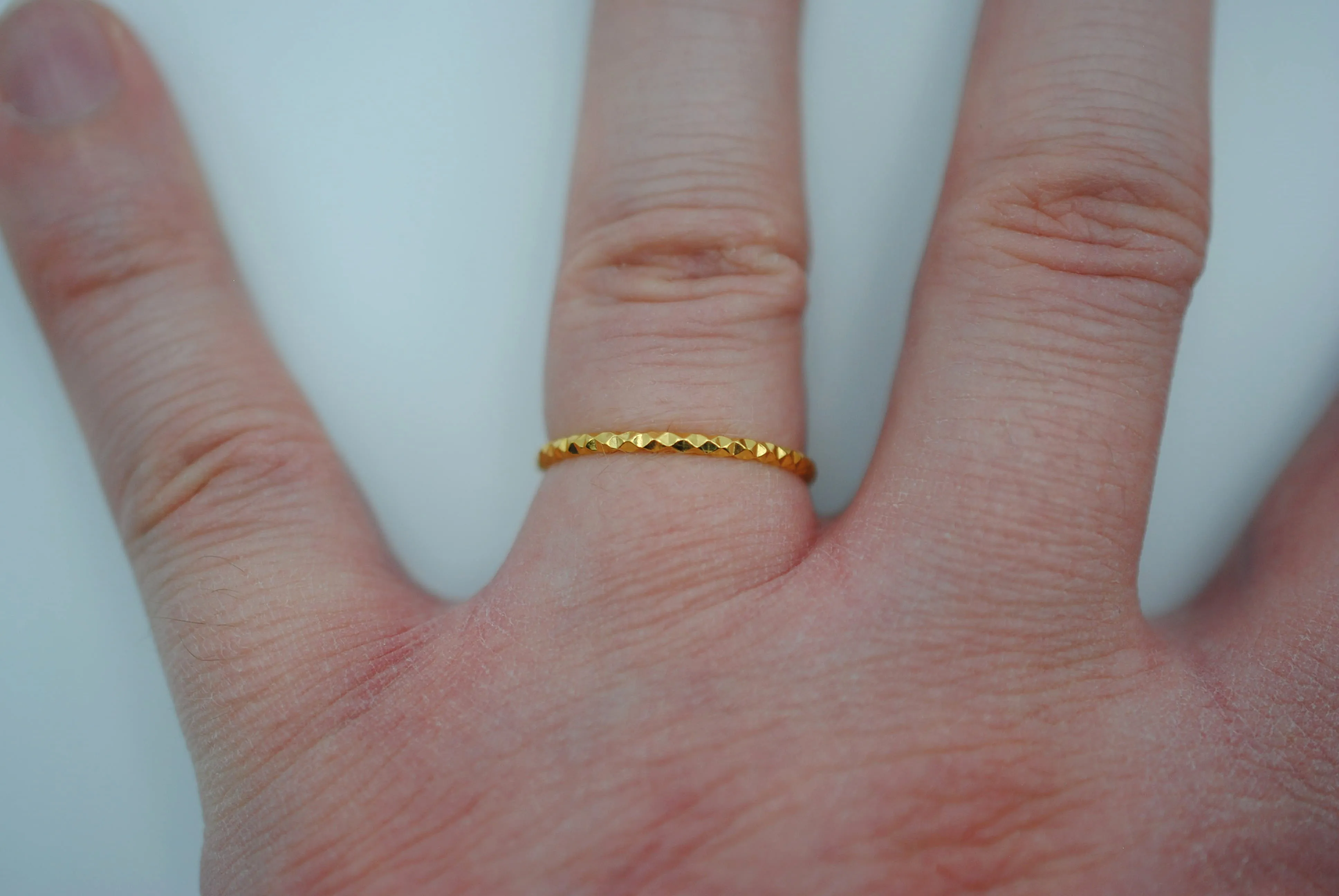 Stacking Ring: Sparkle Texture, Yellow Gold Finish, Medium Width