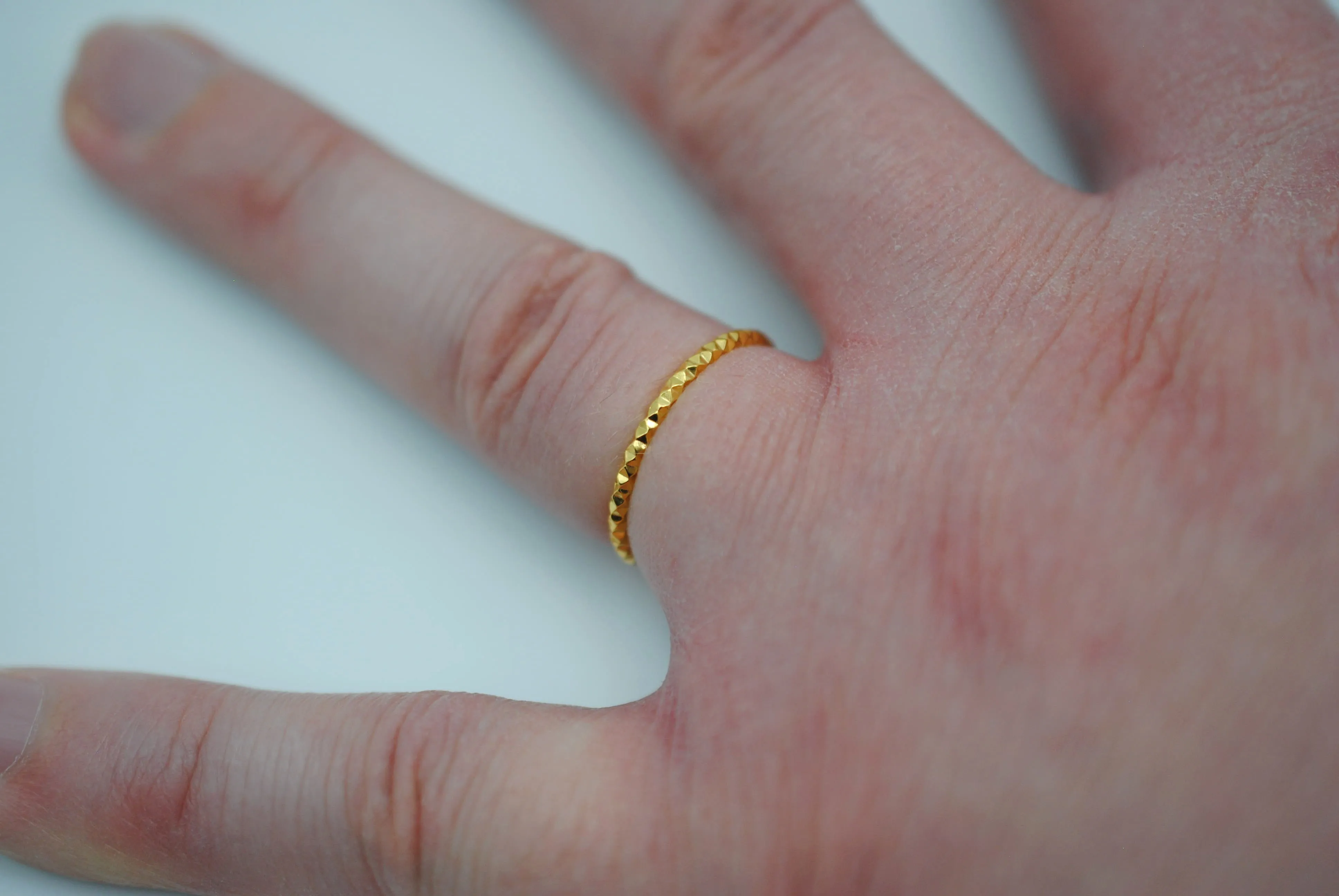 Stacking Ring: Sparkle Texture, Yellow Gold Finish, Medium Width