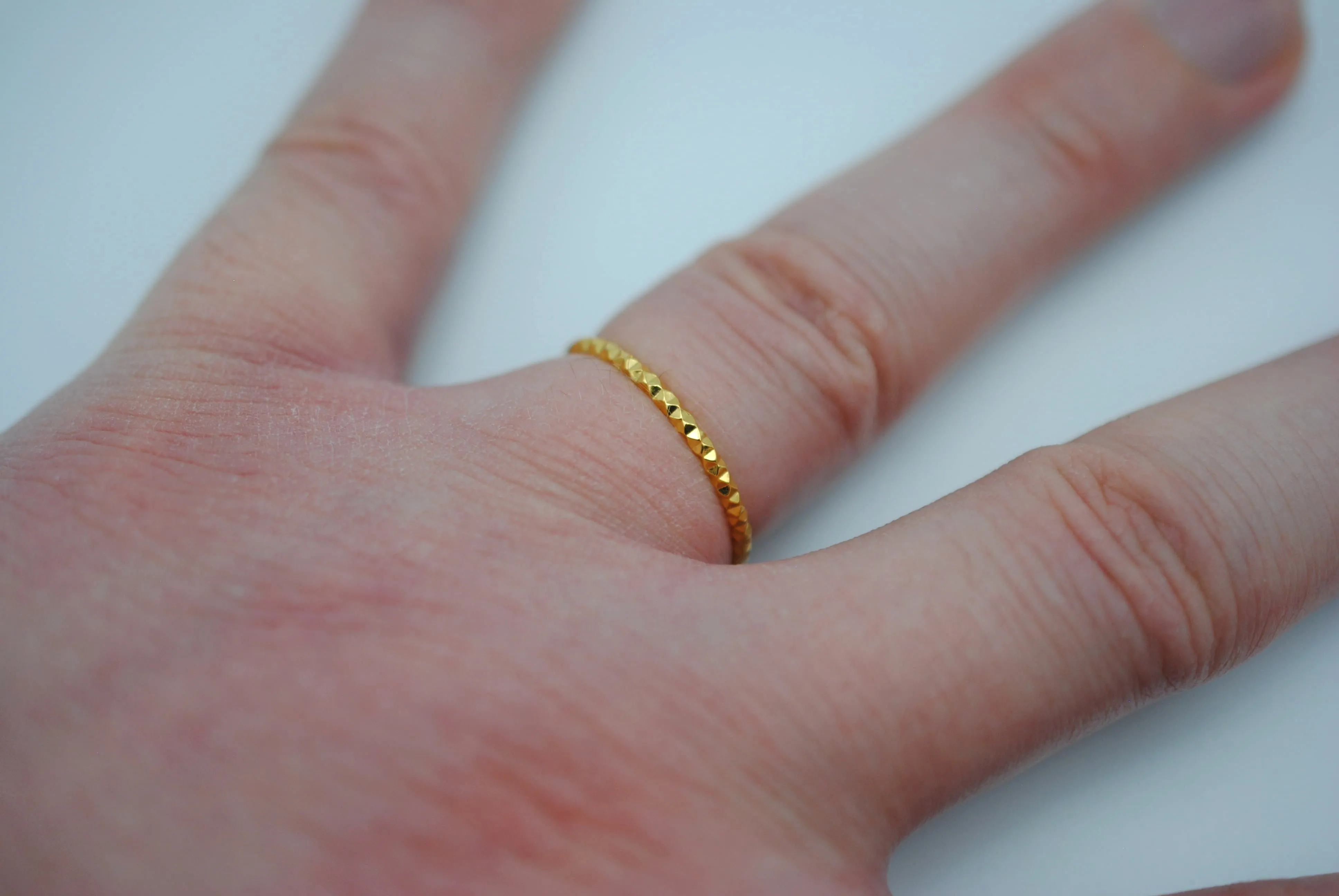 Stacking Ring: Sparkle Texture, Yellow Gold Finish, Medium Width
