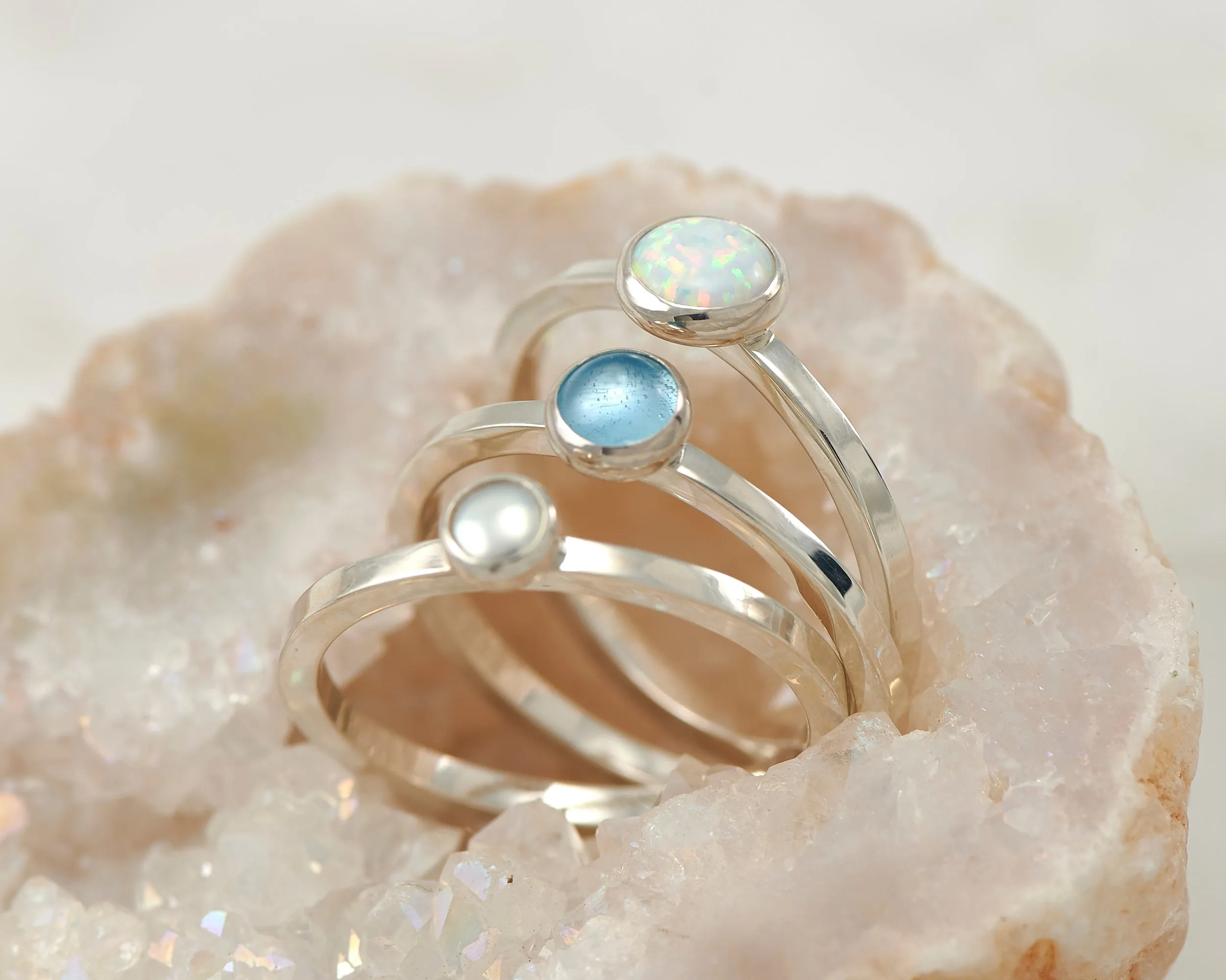 Stacking Rings - Opal, Pearl, Blue Topaz