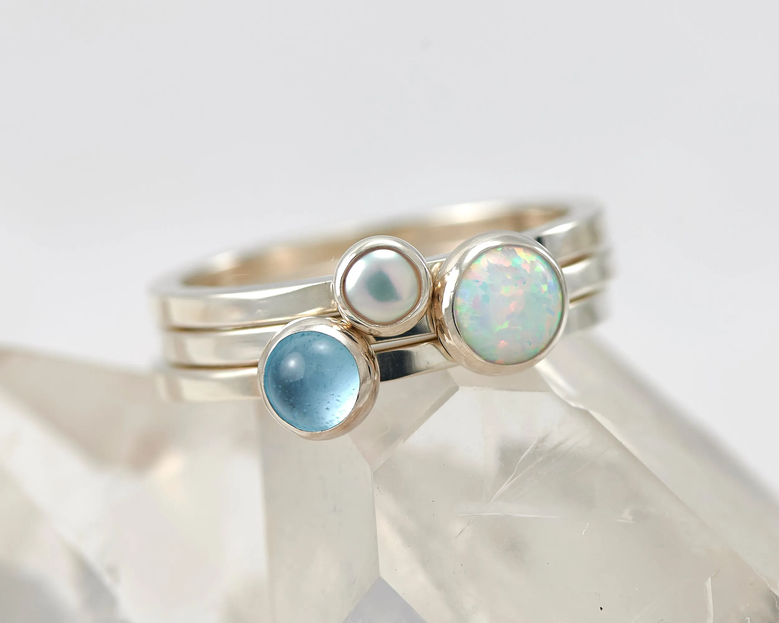 Stacking Rings - Opal, Pearl, Blue Topaz