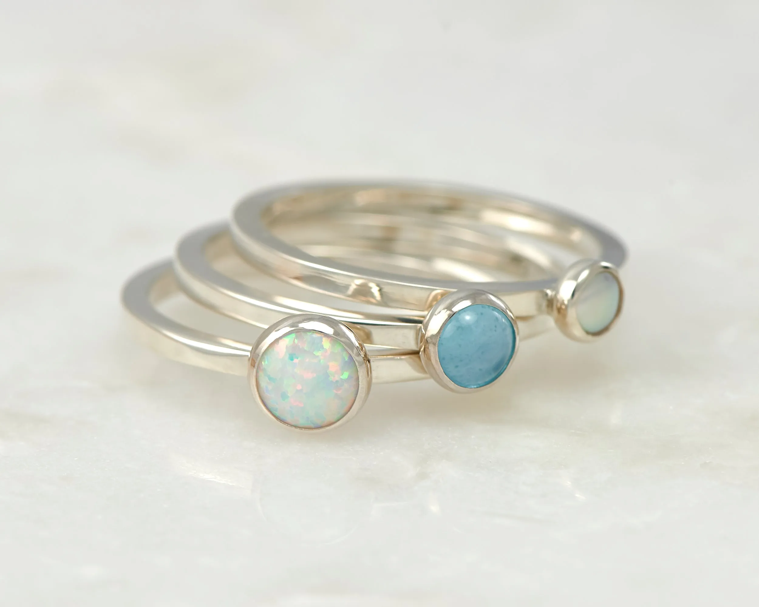 Stacking Rings - Opal, Pearl, Blue Topaz