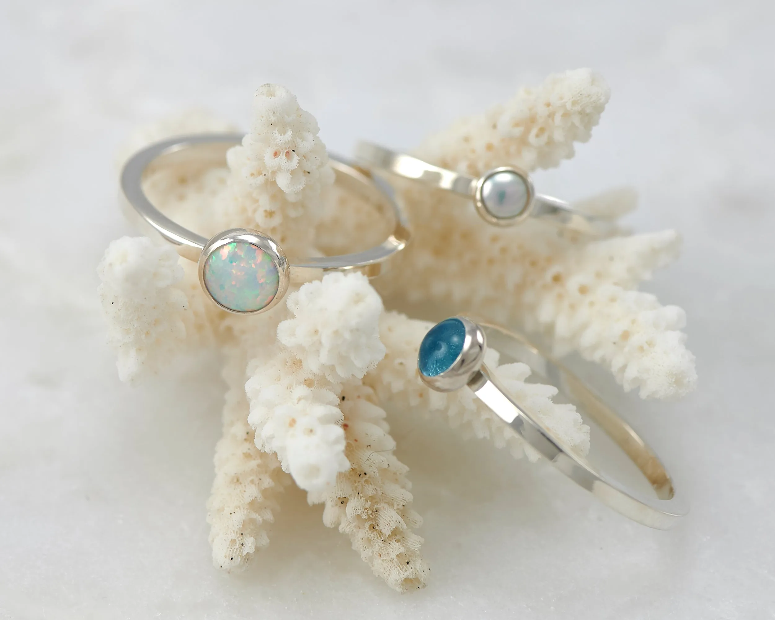 Stacking Rings - Opal, Pearl, Blue Topaz