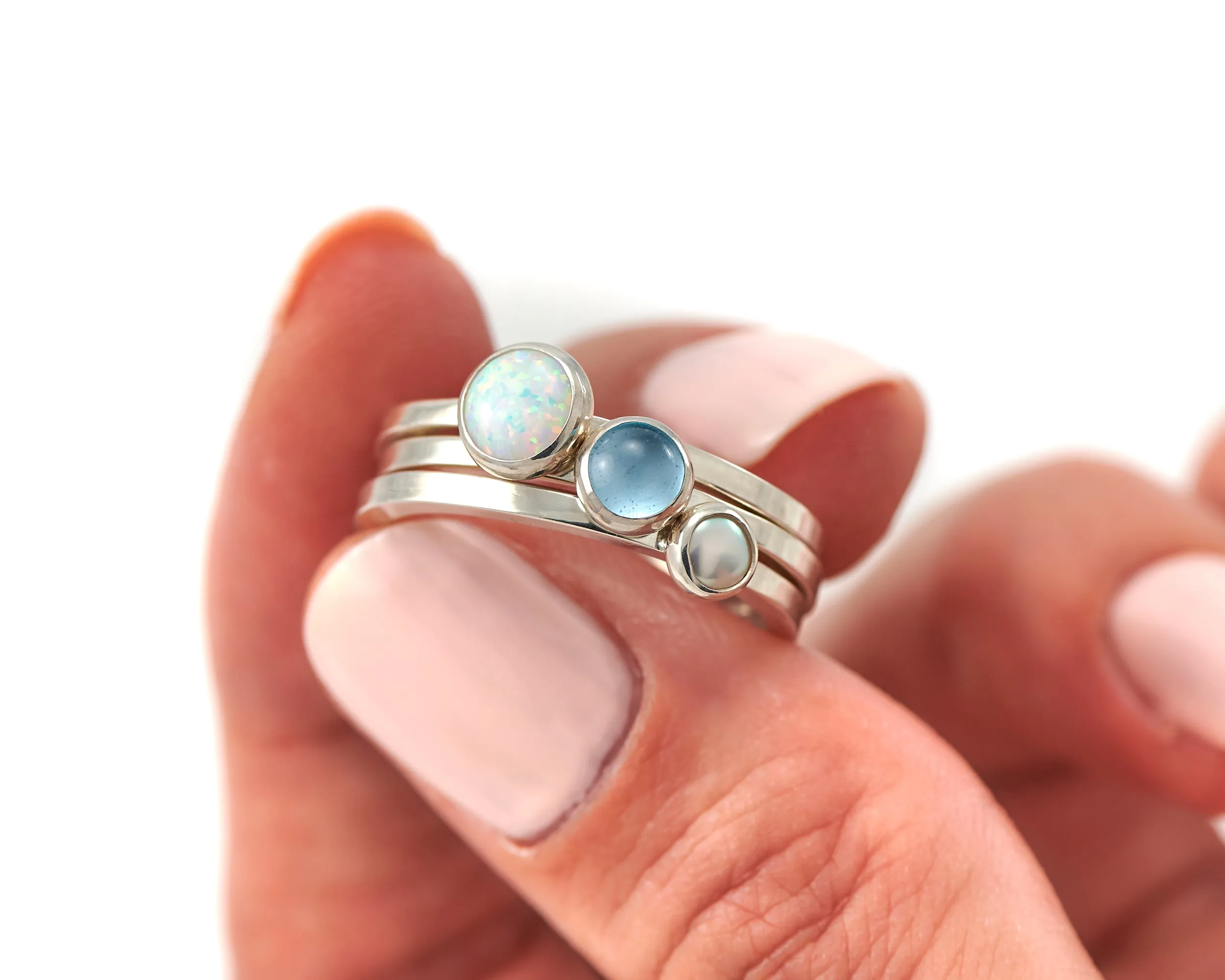 Stacking Rings - Opal, Pearl, Blue Topaz