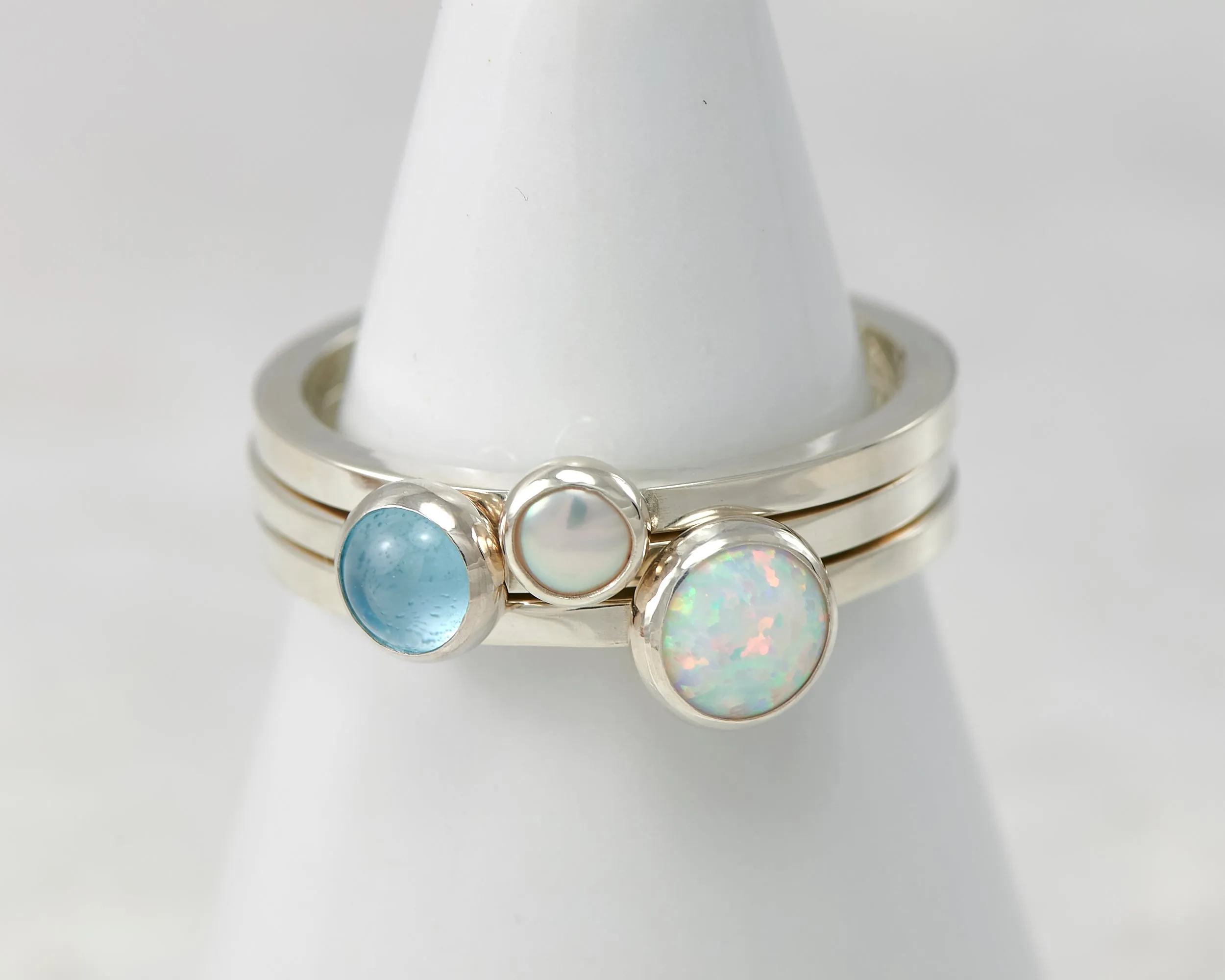 Stacking Rings - Opal, Pearl, Blue Topaz
