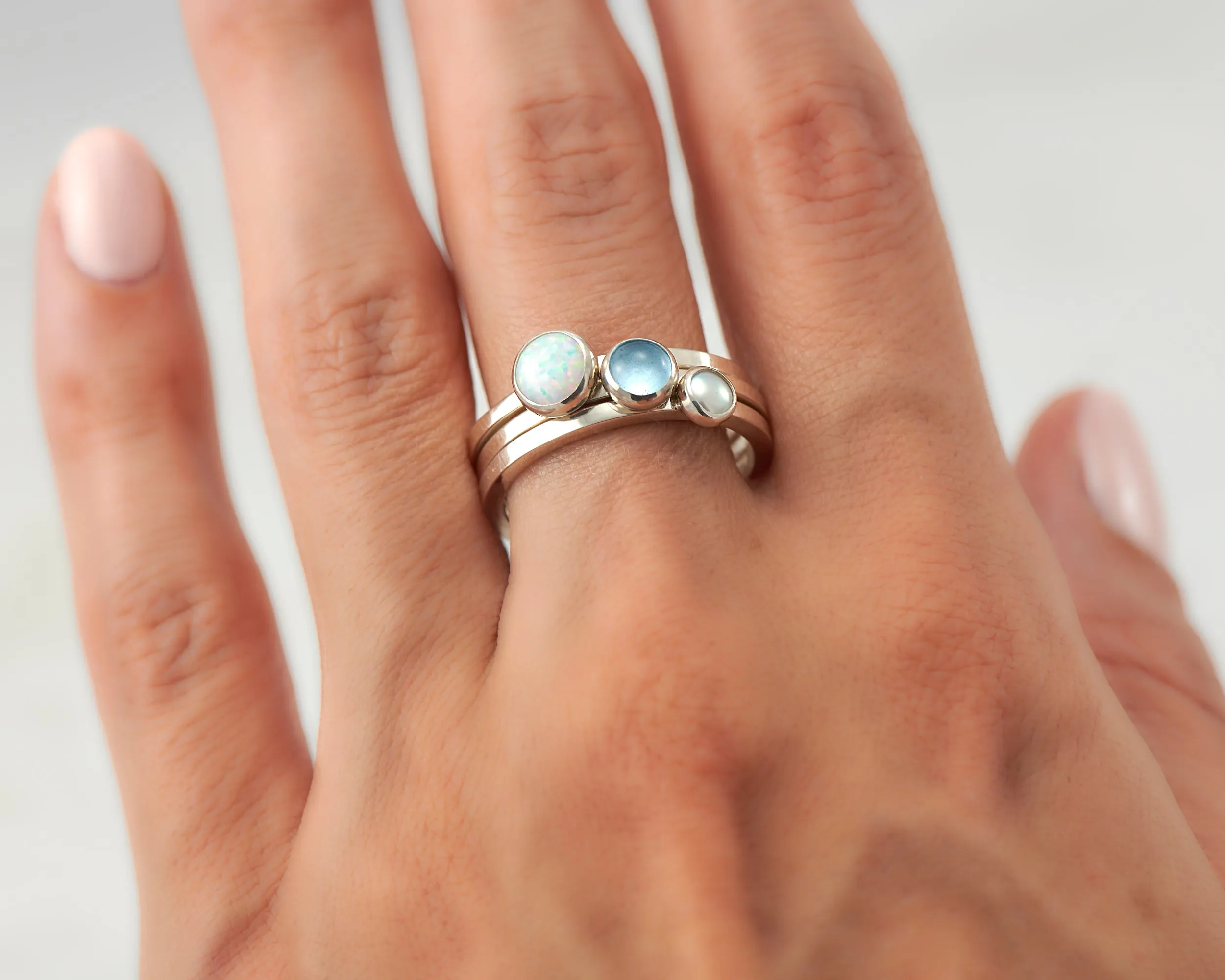 Stacking Rings - Opal, Pearl, Blue Topaz