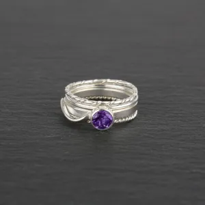 Stacking Rings with Amethyst - Set of 4