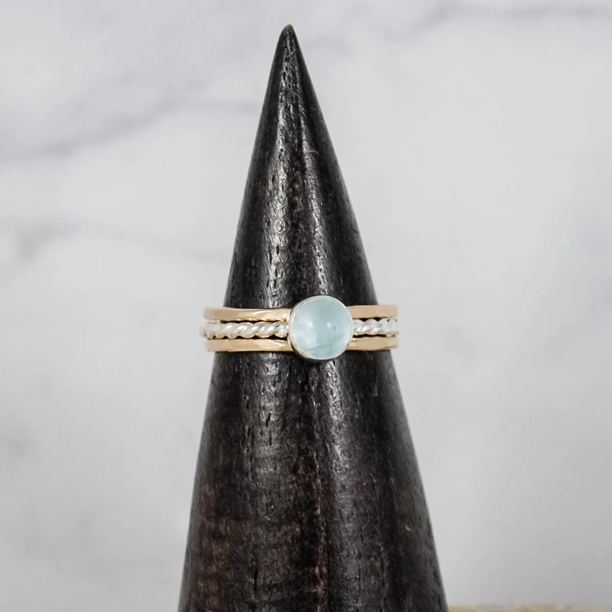 Stacking Rings with Aquamarine Stone