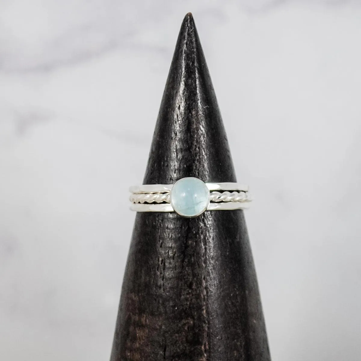 Stacking Rings with Aquamarine Stone