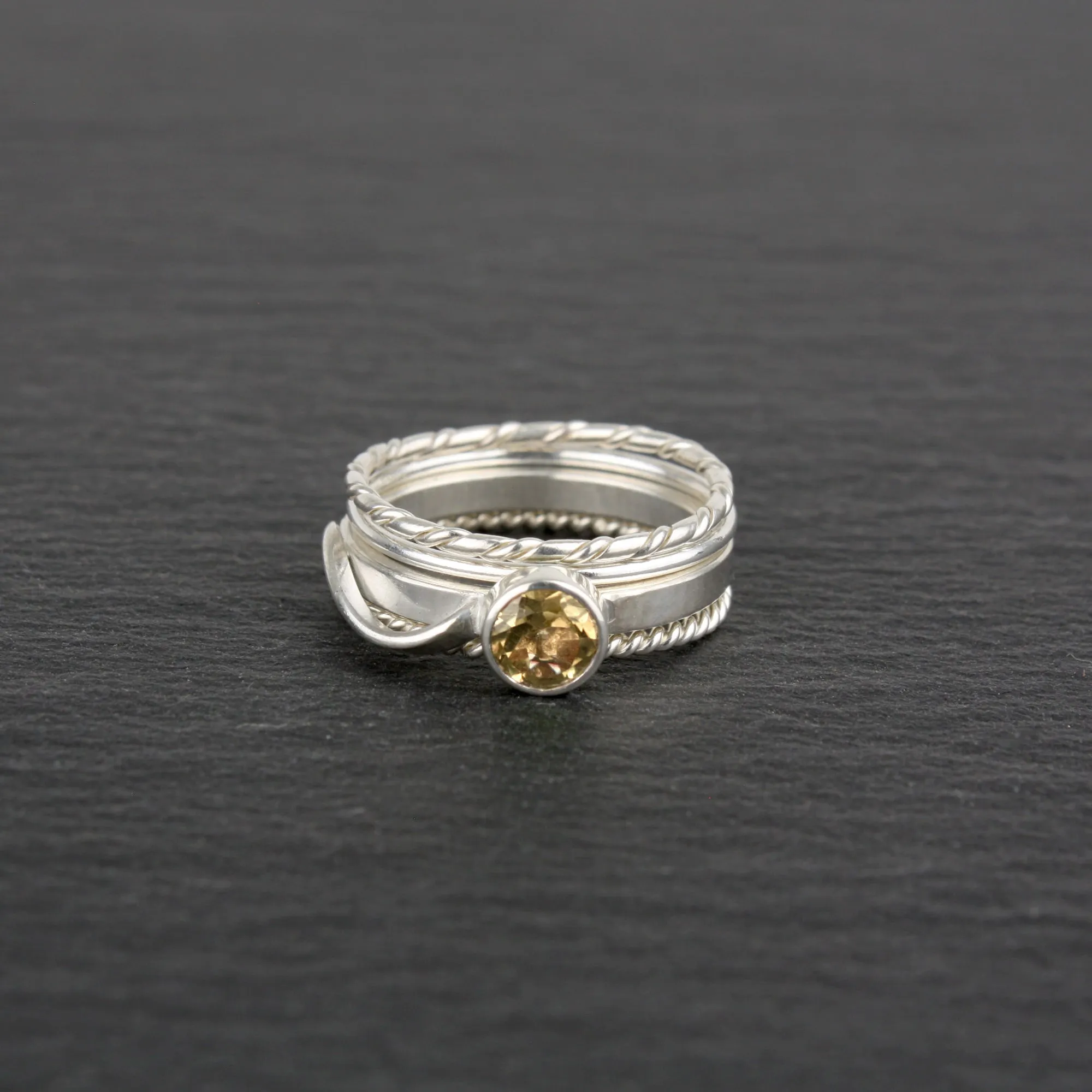 Stacking Rings with Citrine - Set of 4