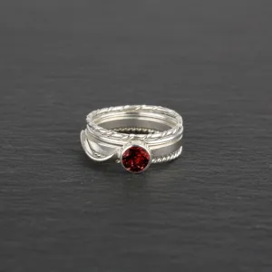 Stacking Rings with Garnet - Set of 4
