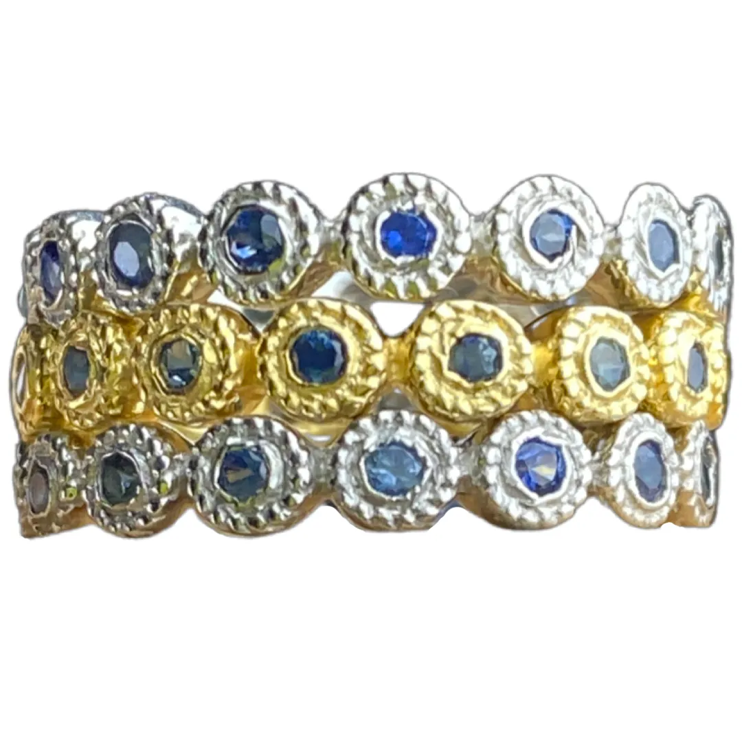 Stacking sapphire rings in silver   gold