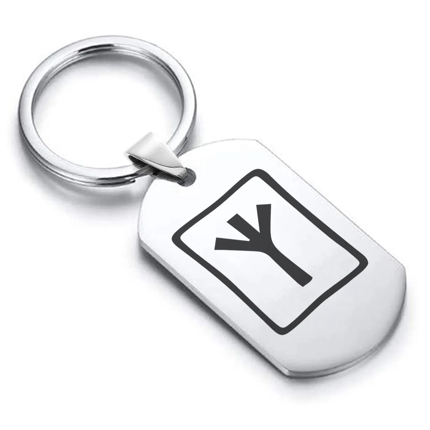 Stainless Steel Elder Futhark Elhaz Rune Dog Tag Keychain