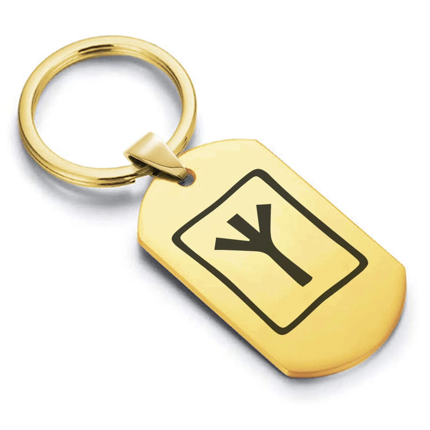 Stainless Steel Elder Futhark Elhaz Rune Dog Tag Keychain