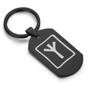 Stainless Steel Elder Futhark Elhaz Rune Dog Tag Keychain