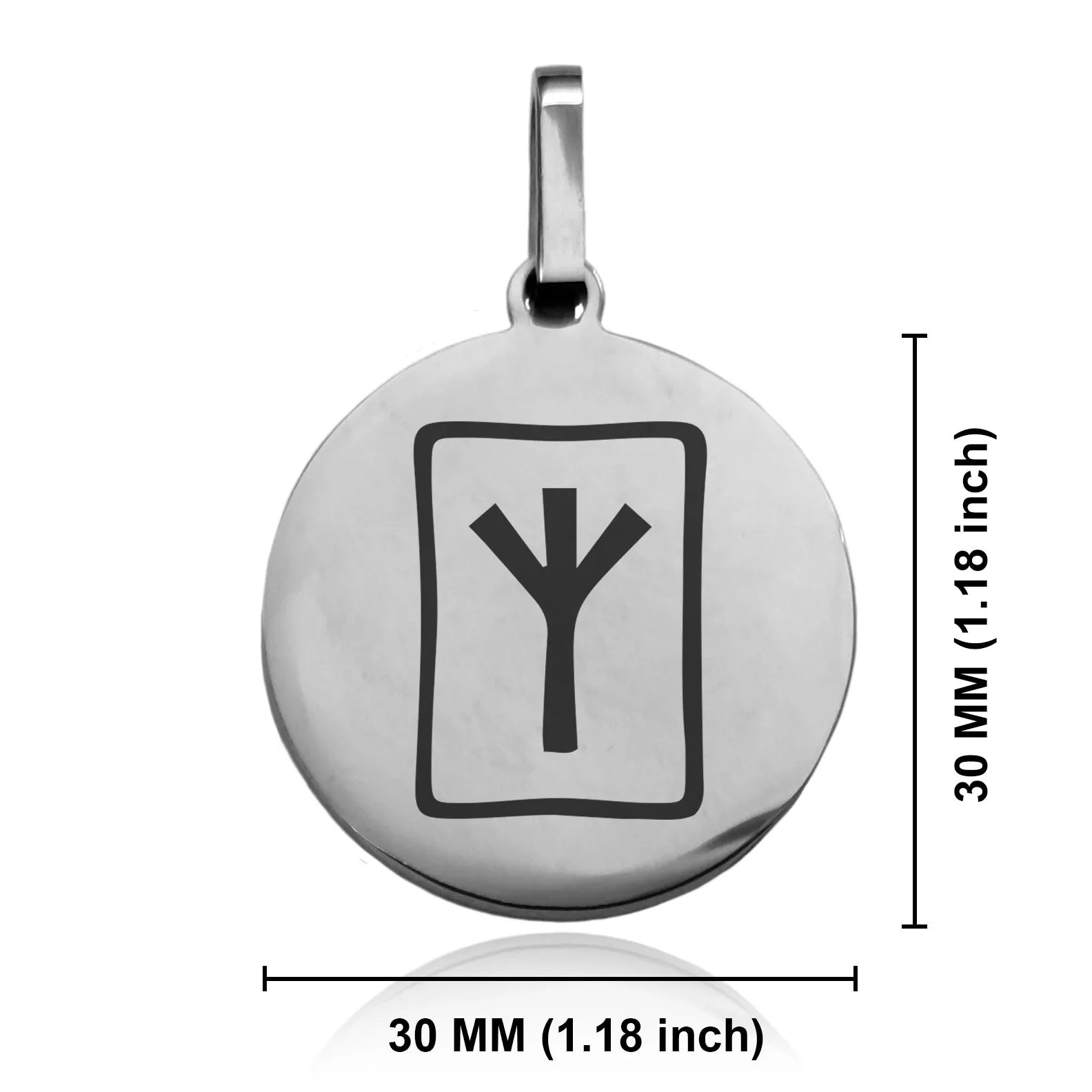 Stainless Steel Elder Futhark Elhaz Rune Round Medallion Keychain
