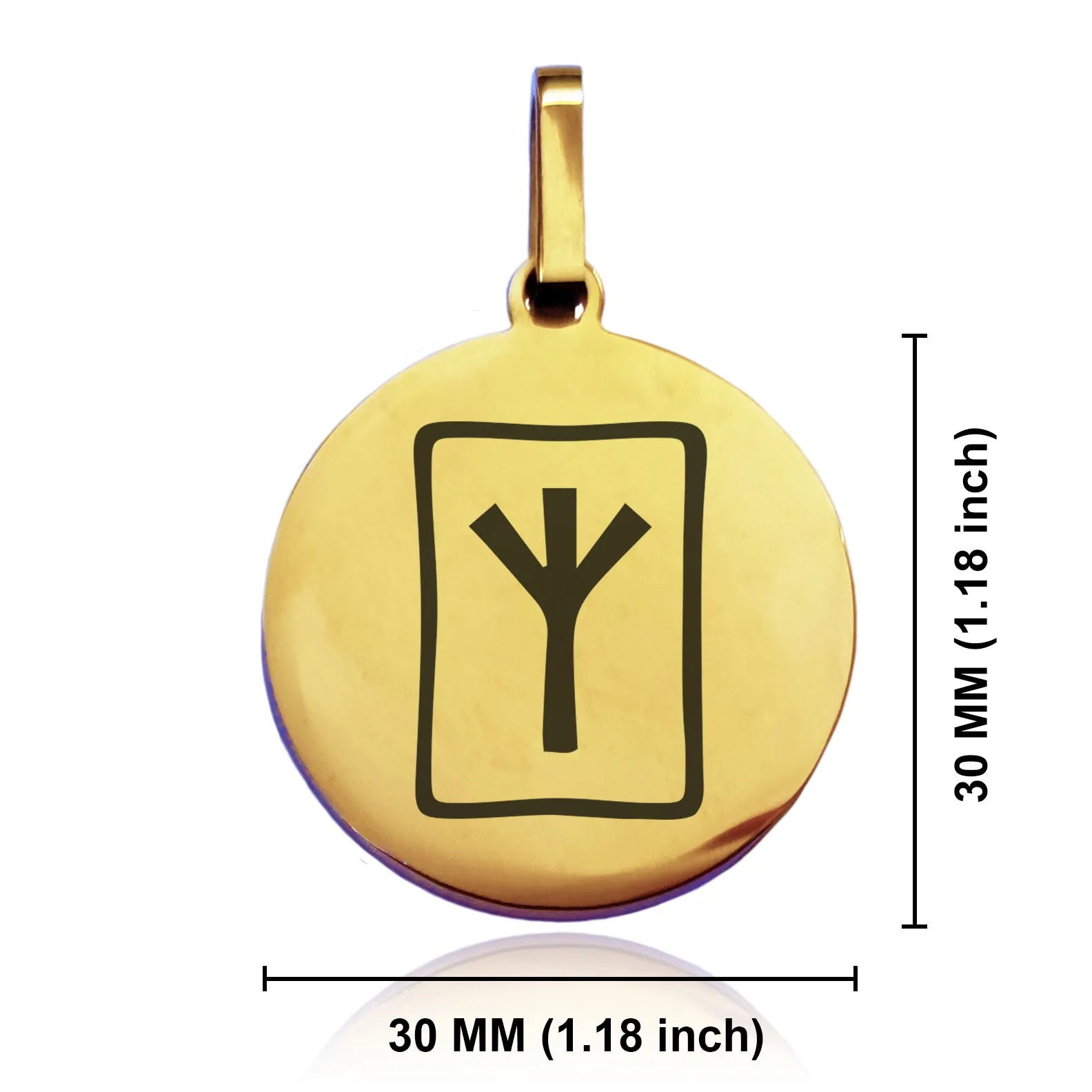 Stainless Steel Elder Futhark Elhaz Rune Round Medallion Keychain